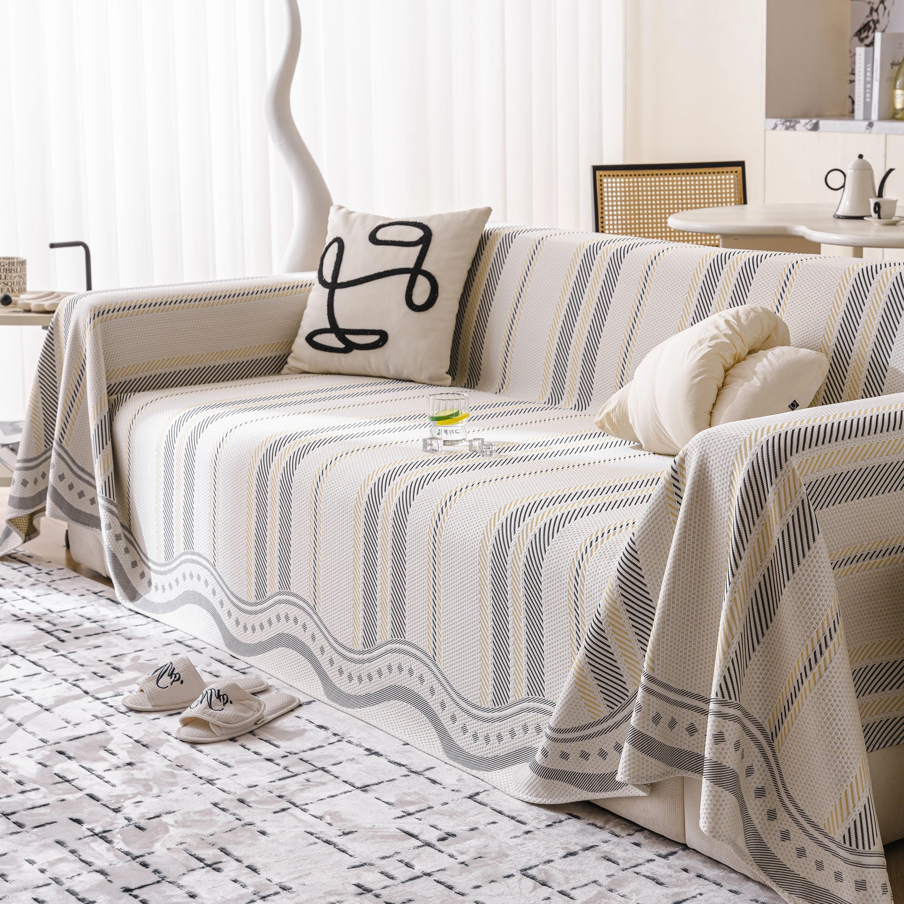 Modern Geometric Cooling Sofa Blanket, Soft & Breathable Striped Couch Throw Cover - Image 18