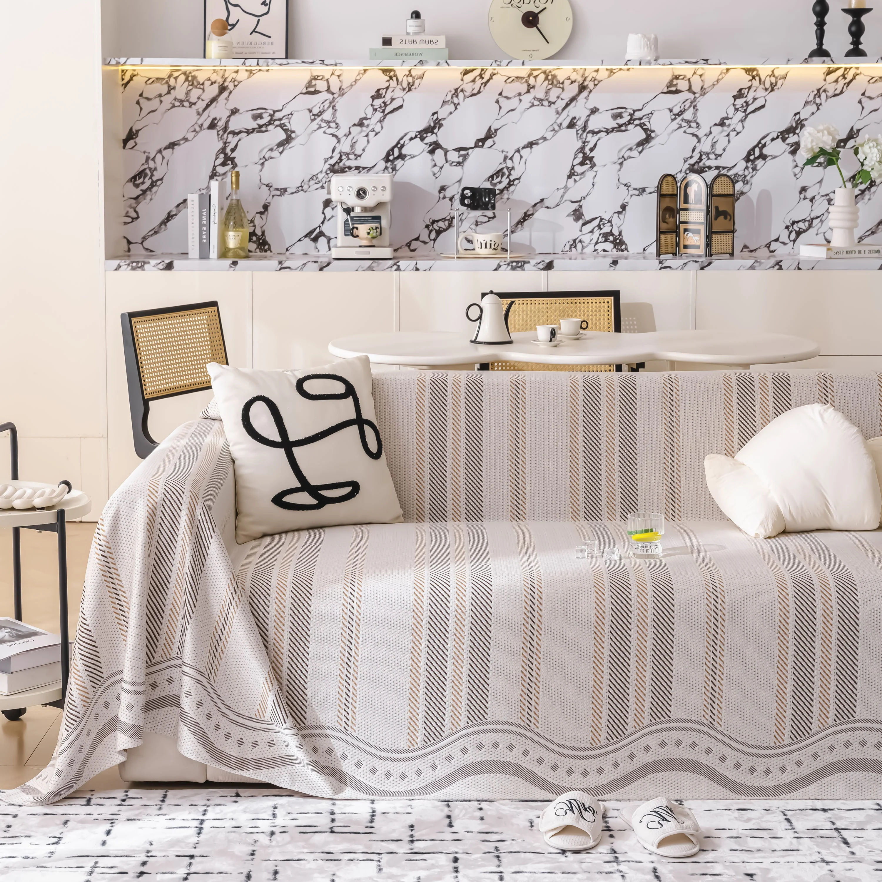 Modern Geometric Cooling Sofa Blanket, Soft & Breathable Striped Couch Throw Cover - Image 2