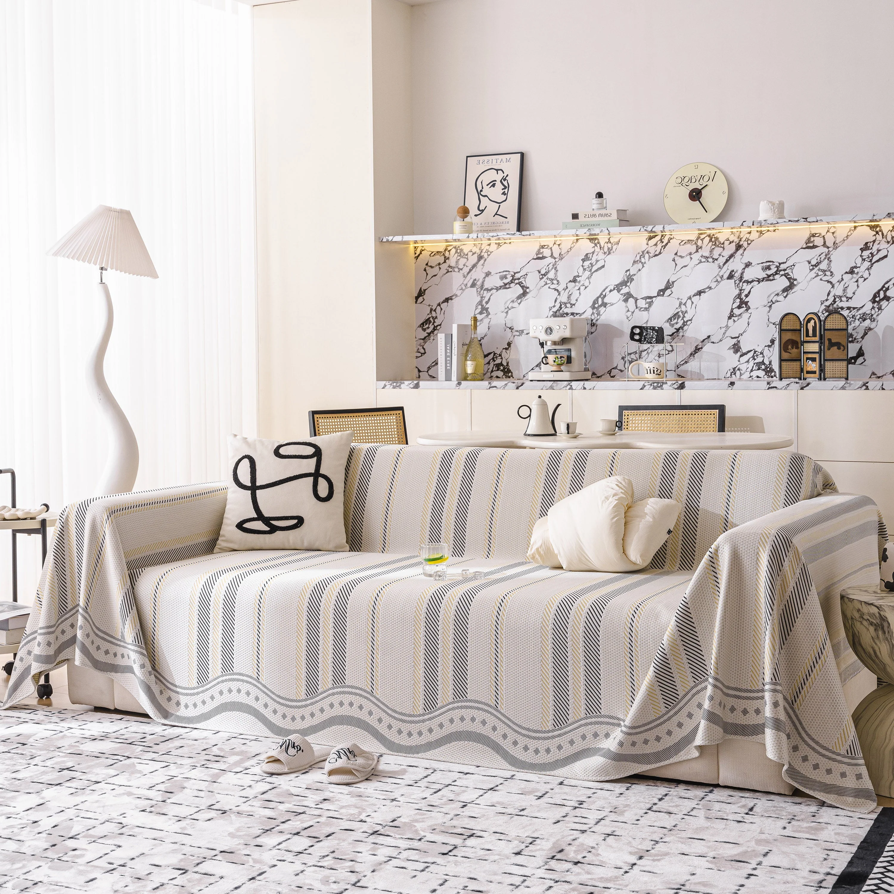 Modern Geometric Cooling Sofa Blanket, Soft & Breathable Striped Couch Throw Cover - Image 20