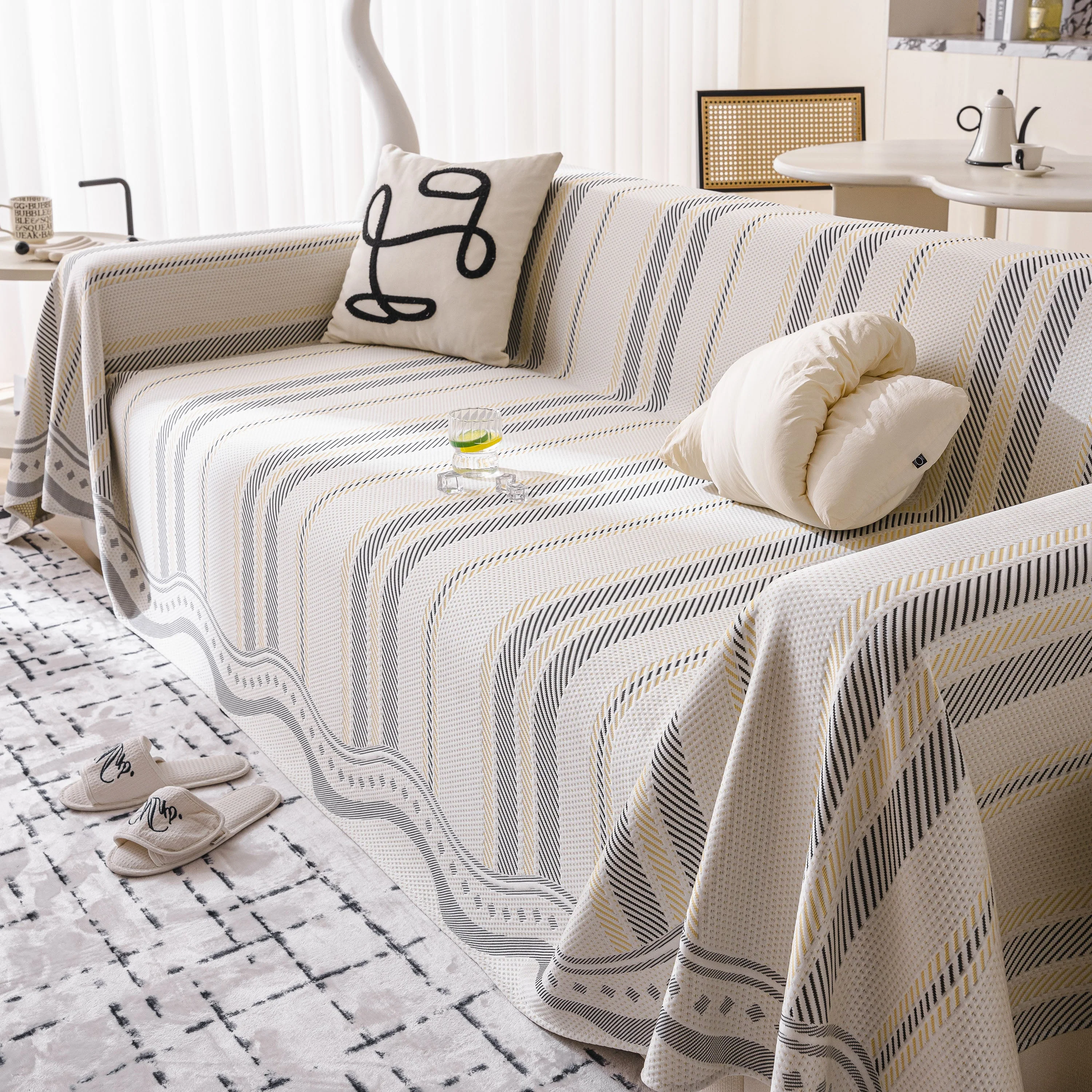 Modern Geometric Cooling Sofa Blanket, Soft & Breathable Striped Couch Throw Cover - Image 22