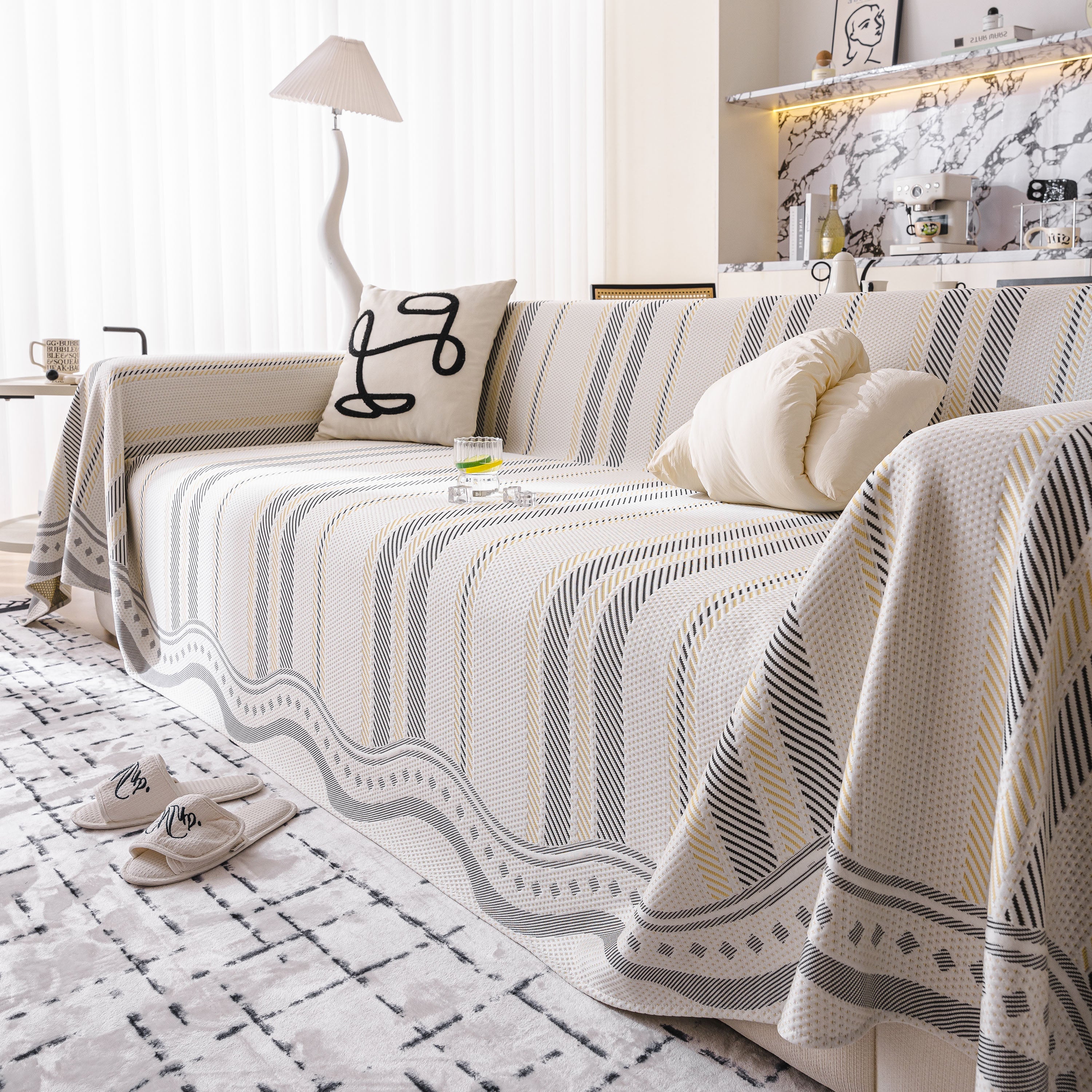 Modern Geometric Cooling Sofa Blanket, Soft & Breathable Striped Couch Throw Cover - Image 25
