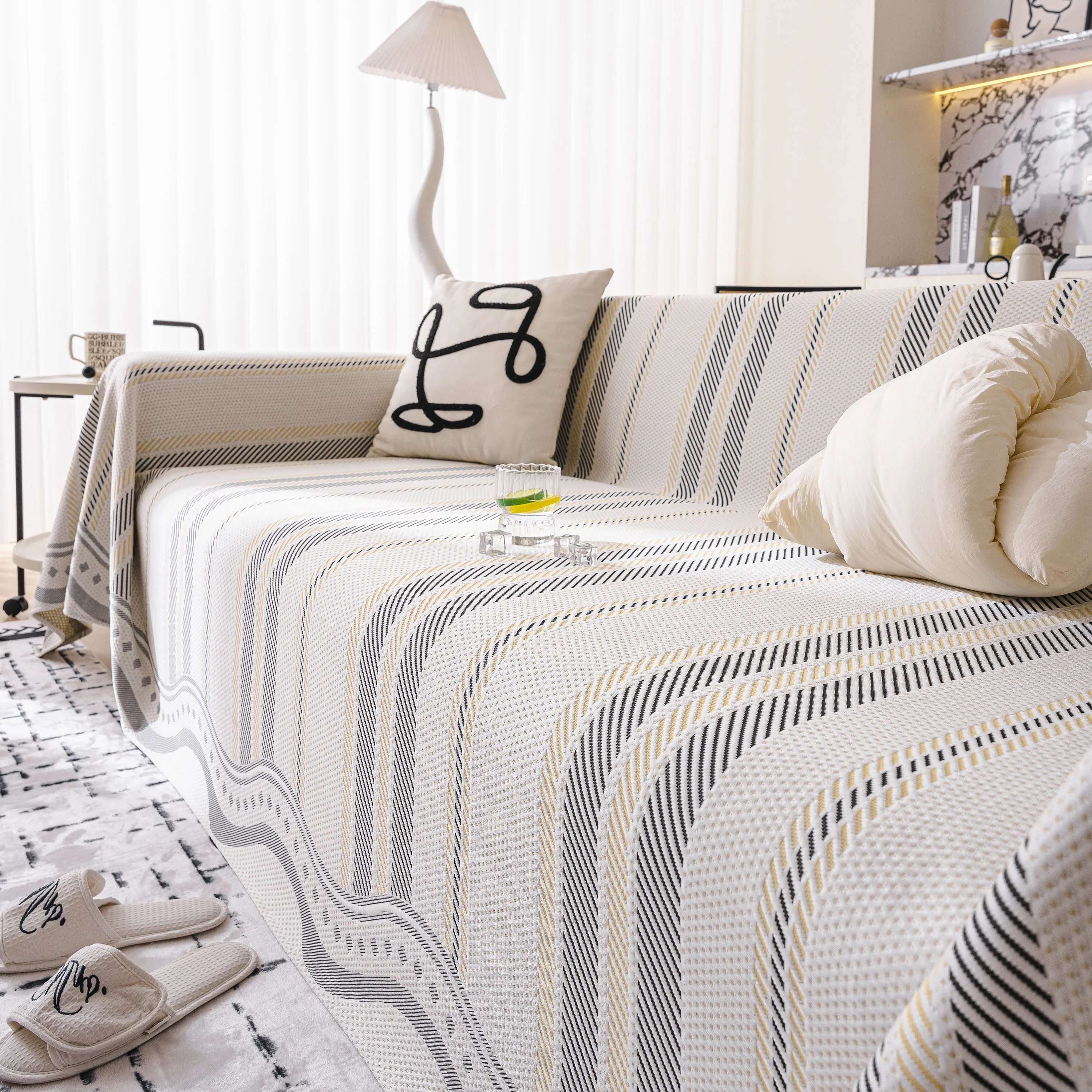 Modern Geometric Cooling Sofa Blanket, Soft & Breathable Striped Couch Throw Cover - Image 27