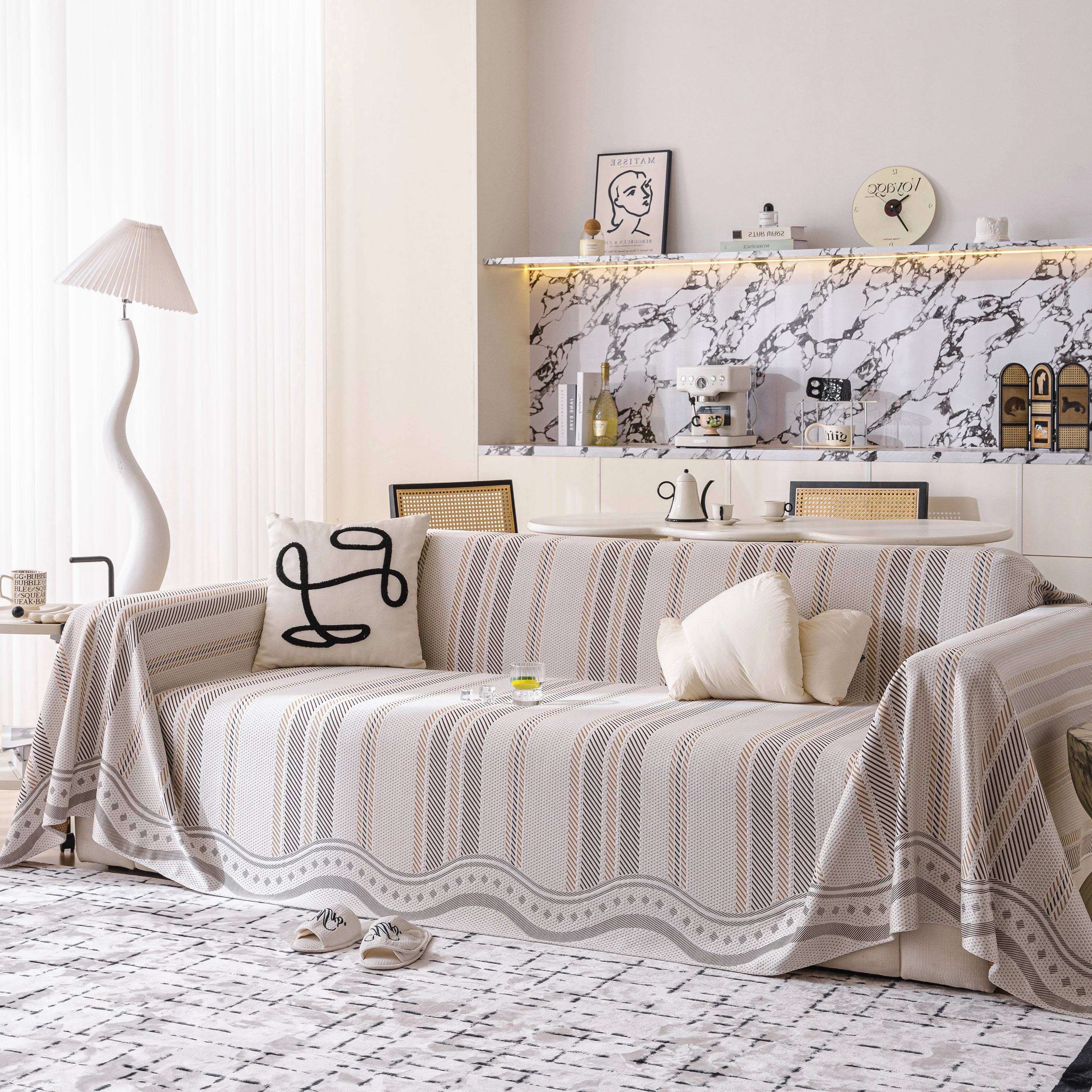 Modern Geometric Cooling Sofa Blanket, Soft & Breathable Striped Couch Throw Cover - Image 3