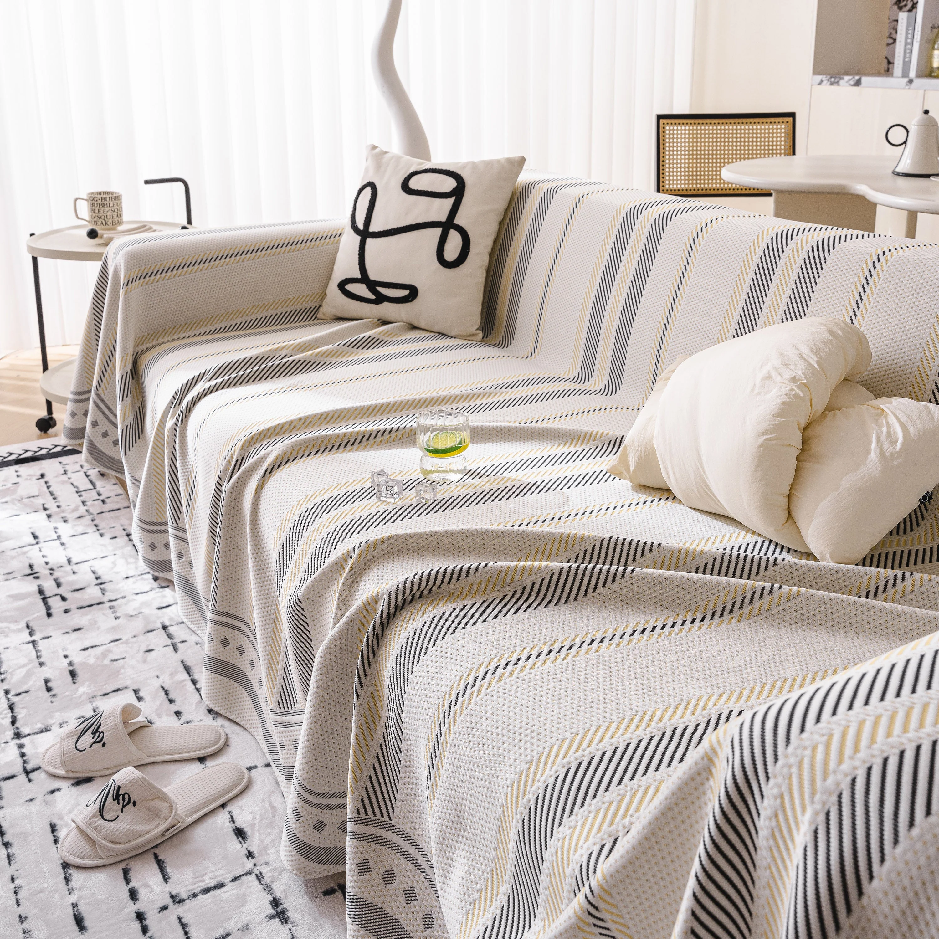 Modern Geometric Cooling Sofa Blanket, Soft & Breathable Striped Couch Throw Cover - Image 30