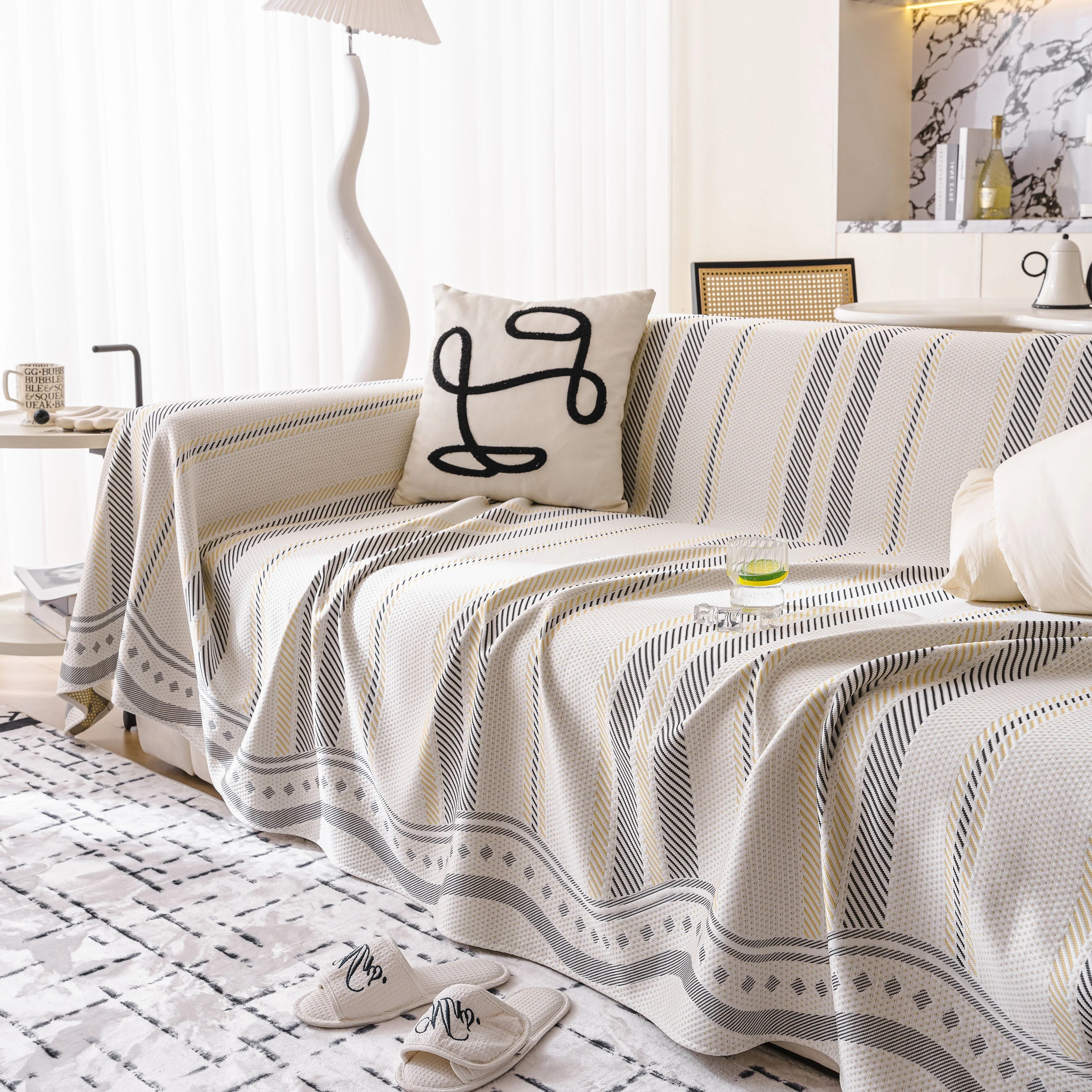 Modern Geometric Cooling Sofa Blanket, Soft & Breathable Striped Couch Throw Cover - Image 31