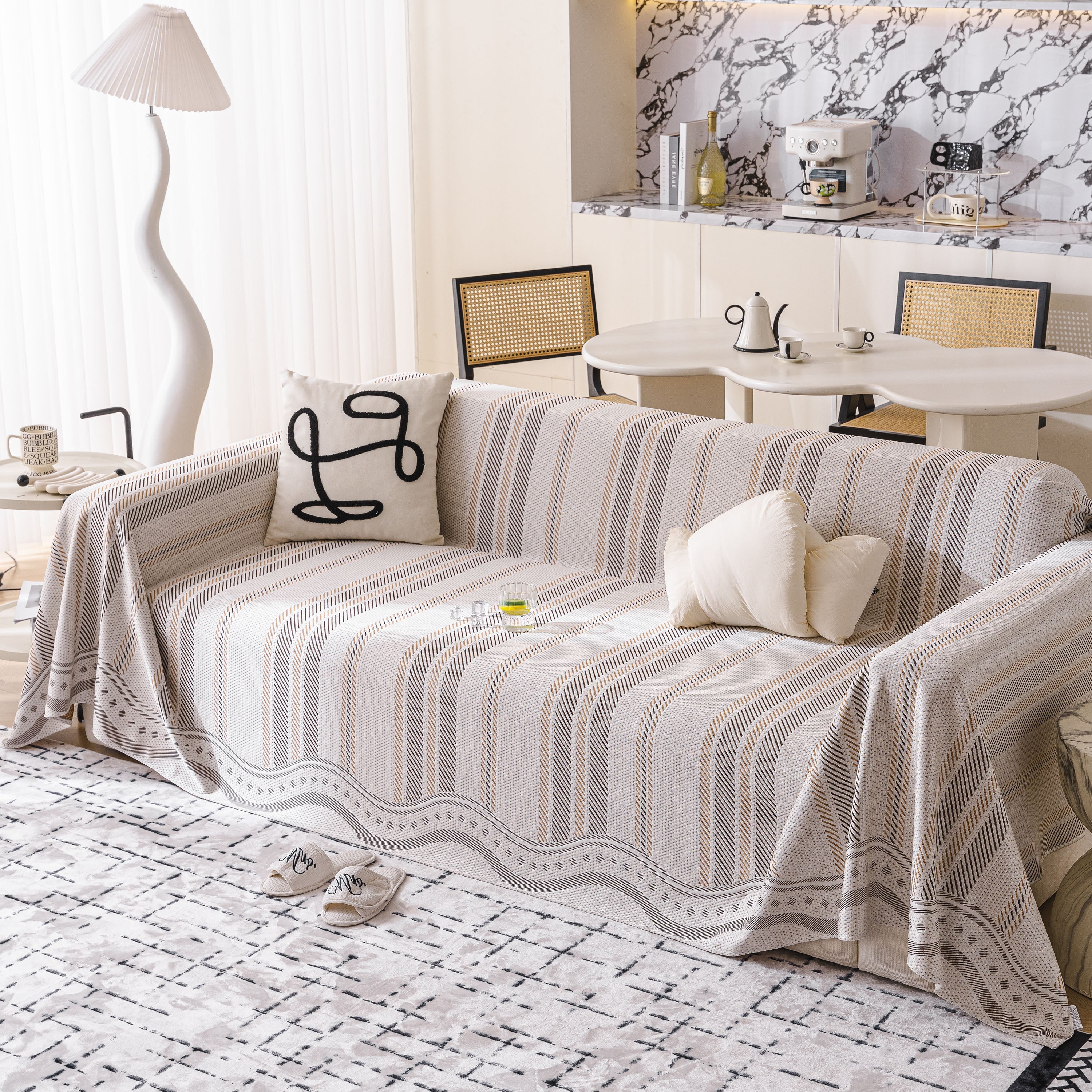 Modern Geometric Cooling Sofa Blanket, Soft & Breathable Striped Couch Throw Cover - Image 4