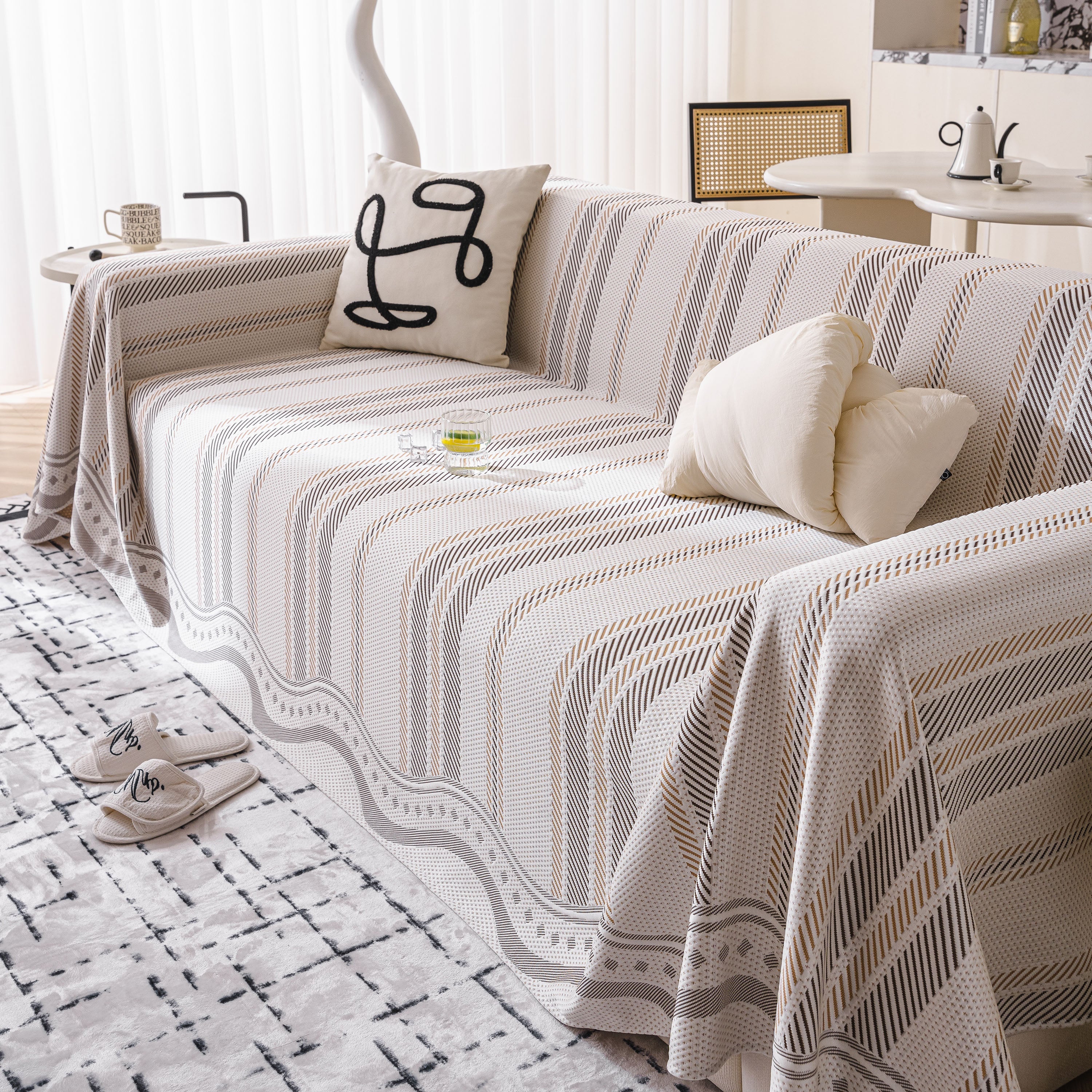 Modern Geometric Cooling Sofa Blanket, Soft & Breathable Striped Couch Throw Cover - Image 5
