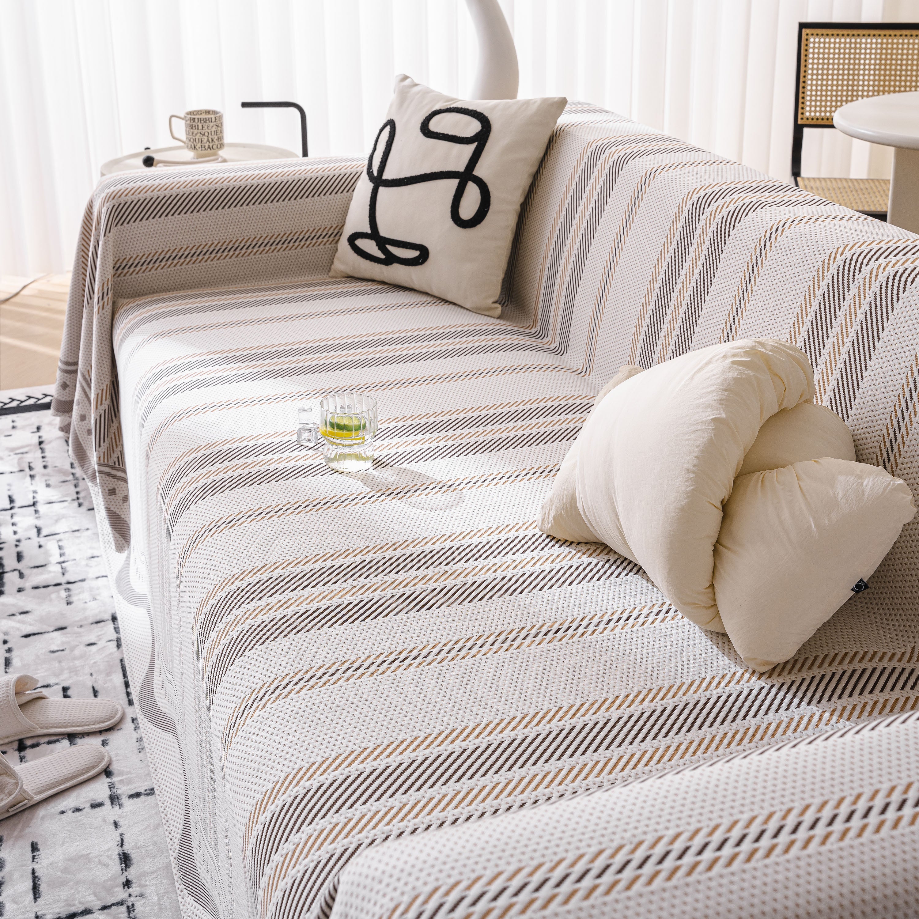 Modern Geometric Cooling Sofa Blanket, Soft & Breathable Striped Couch Throw Cover - Image 6