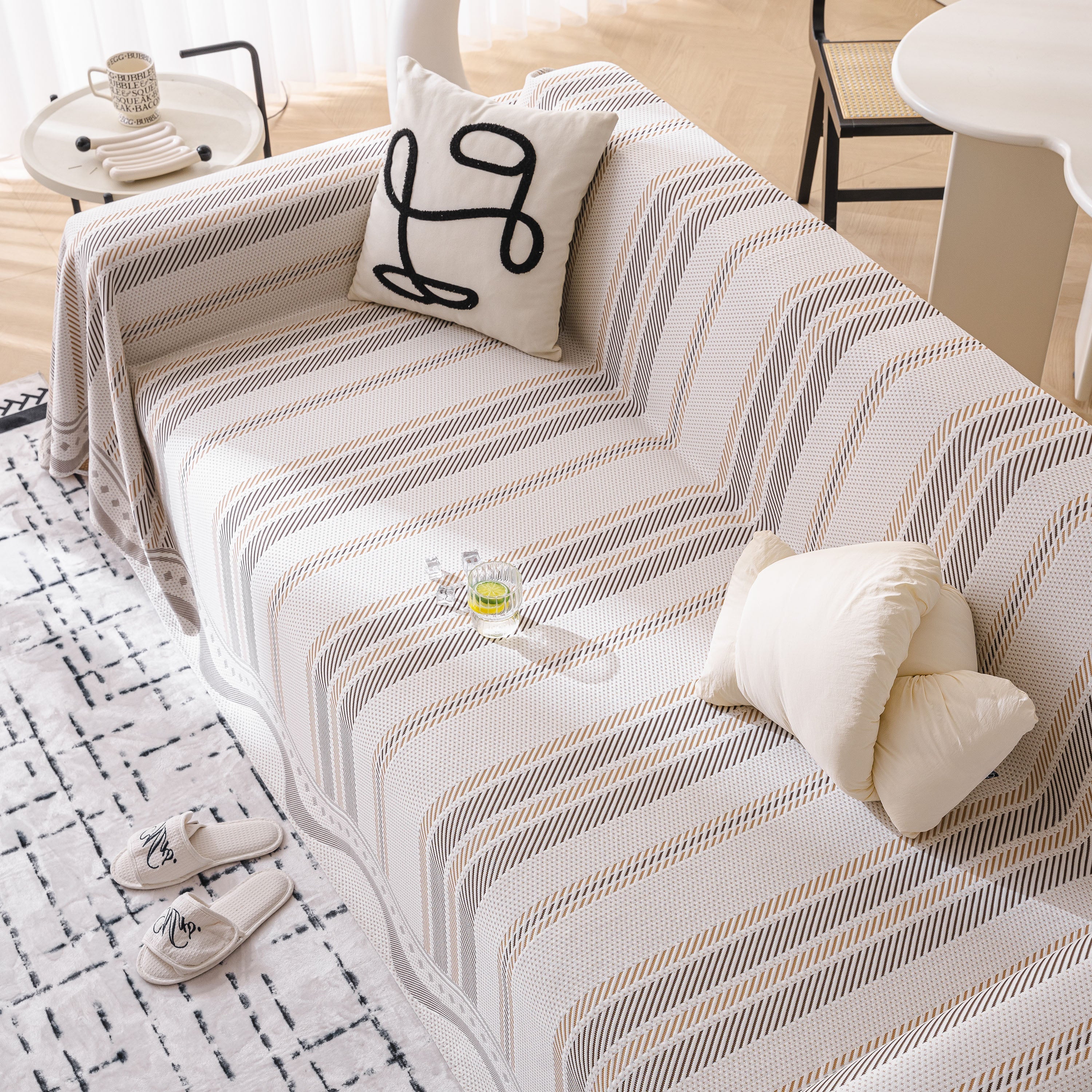 Modern Geometric Cooling Sofa Blanket, Soft & Breathable Striped Couch Throw Cover - Image 7