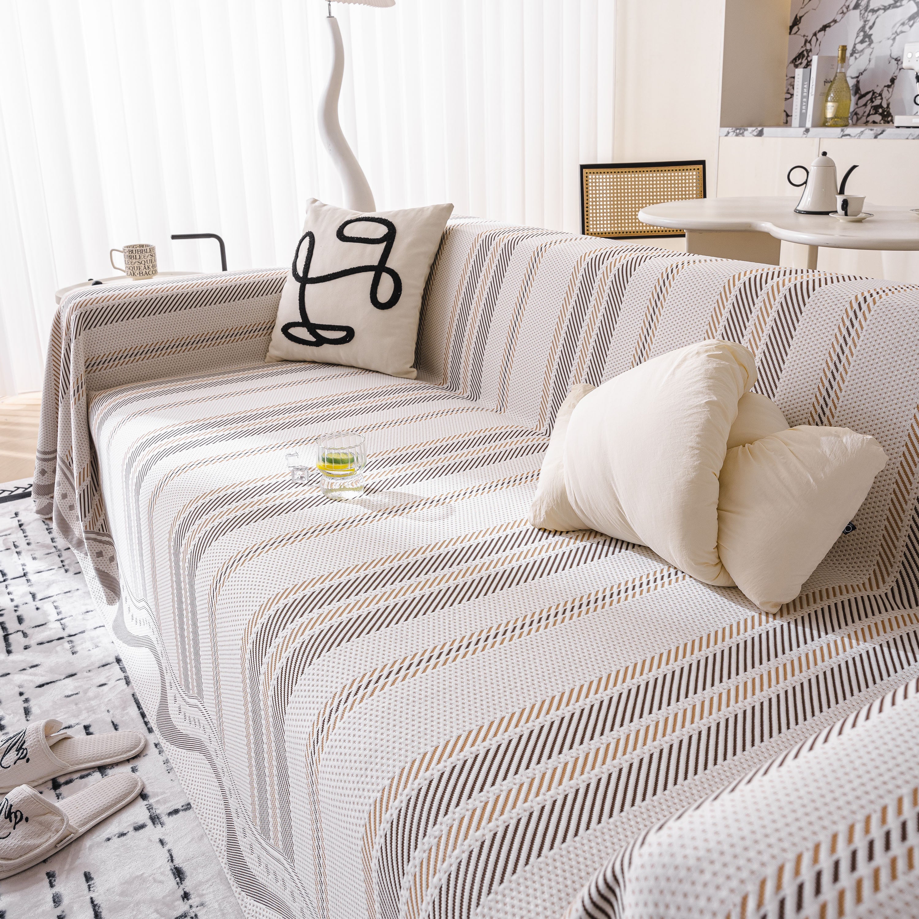 Modern Geometric Cooling Sofa Blanket, Soft & Breathable Striped Couch Throw Cover - Image 8