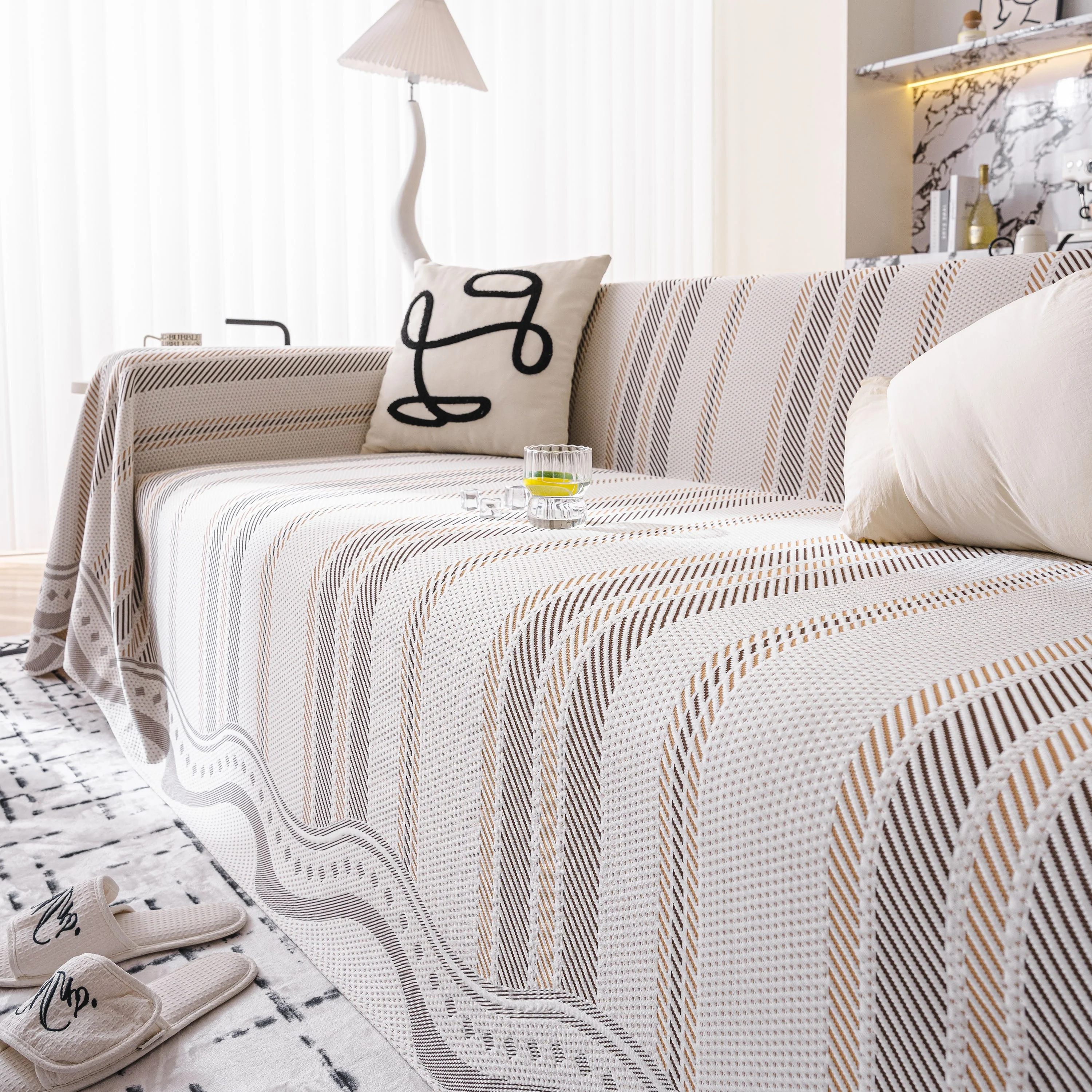 Modern Geometric Cooling Sofa Blanket, Soft & Breathable Striped Couch Throw Cover - Image 9