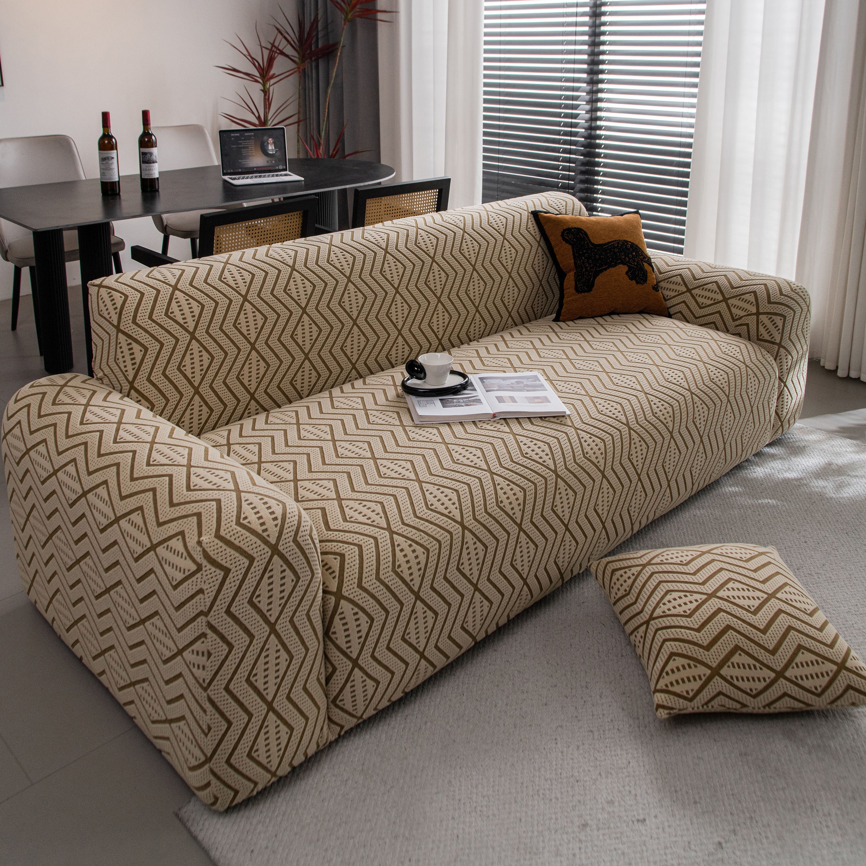 Modern Geometric Jacquard Sofa Slipcover, High Stretch 1-Piece Textured Couch Cover - Image 10