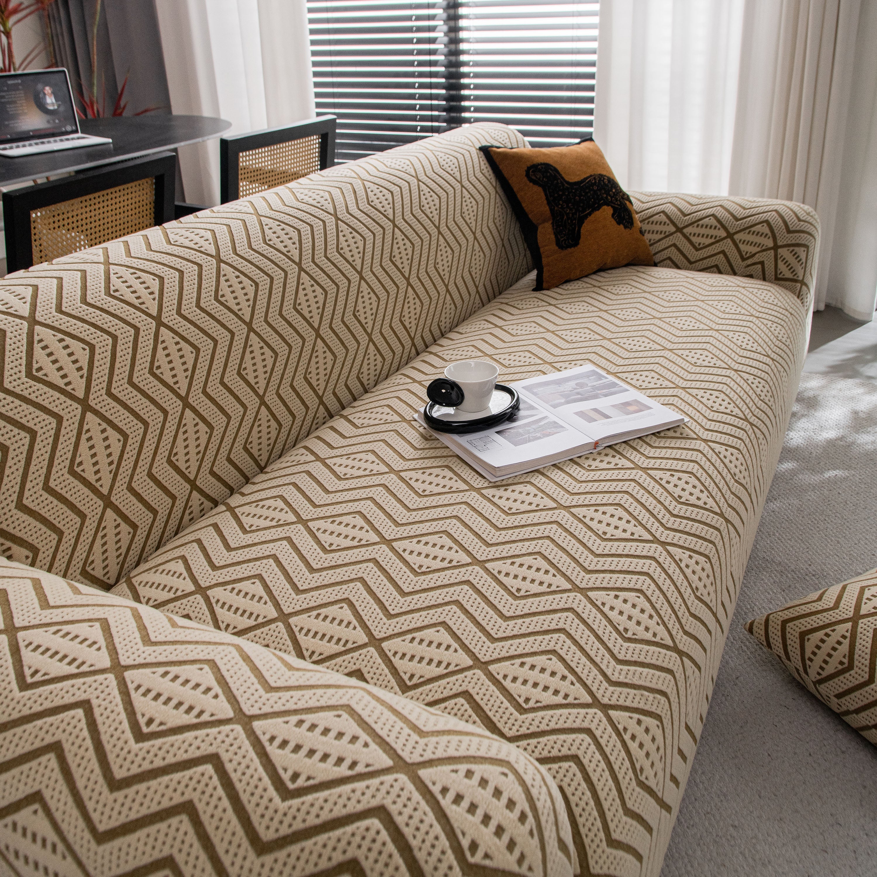 Modern Geometric Jacquard Sofa Slipcover, High Stretch 1-Piece Textured Couch Cover - Image 11