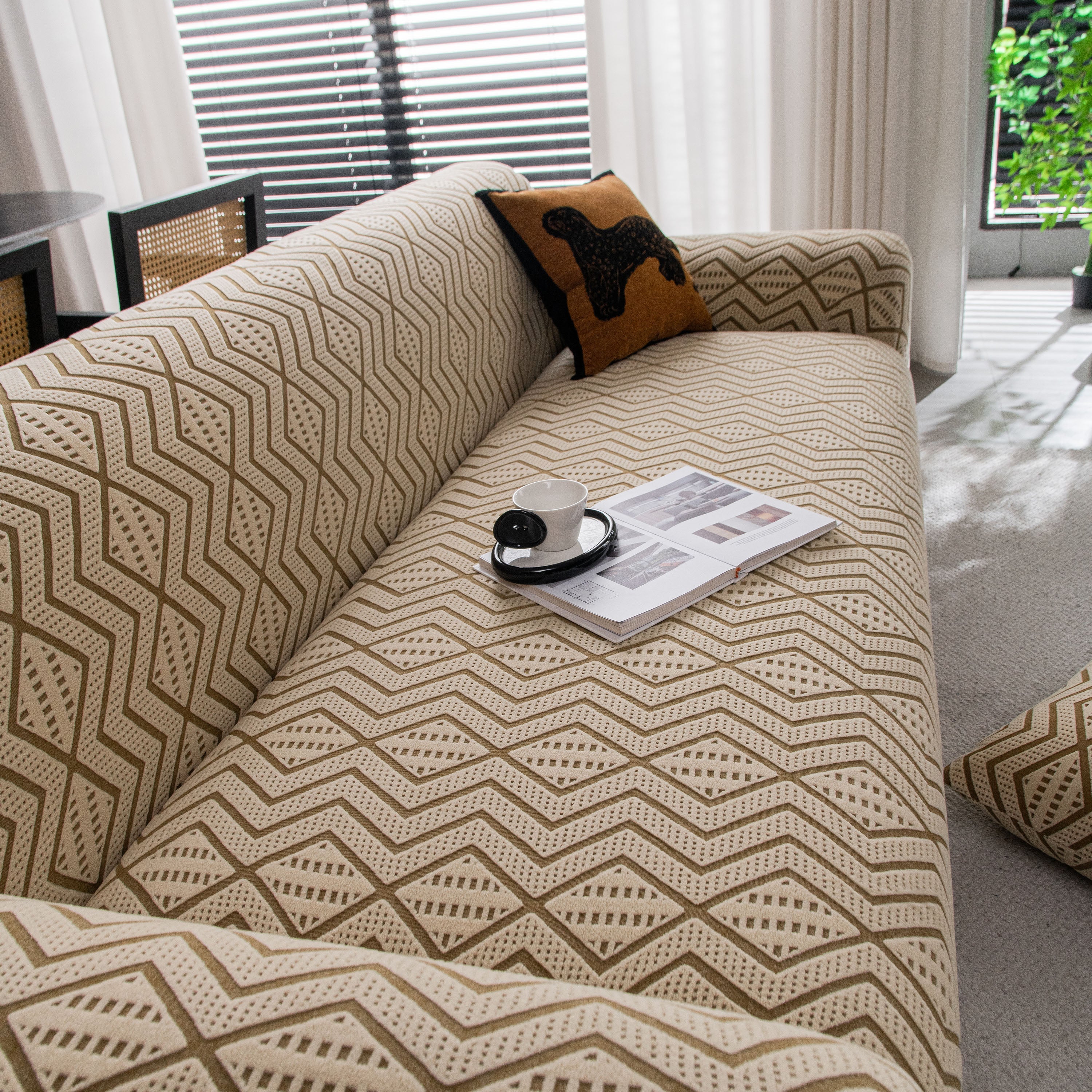 Modern Geometric Jacquard Sofa Slipcover, High Stretch 1-Piece Textured Couch Cover - Image 12