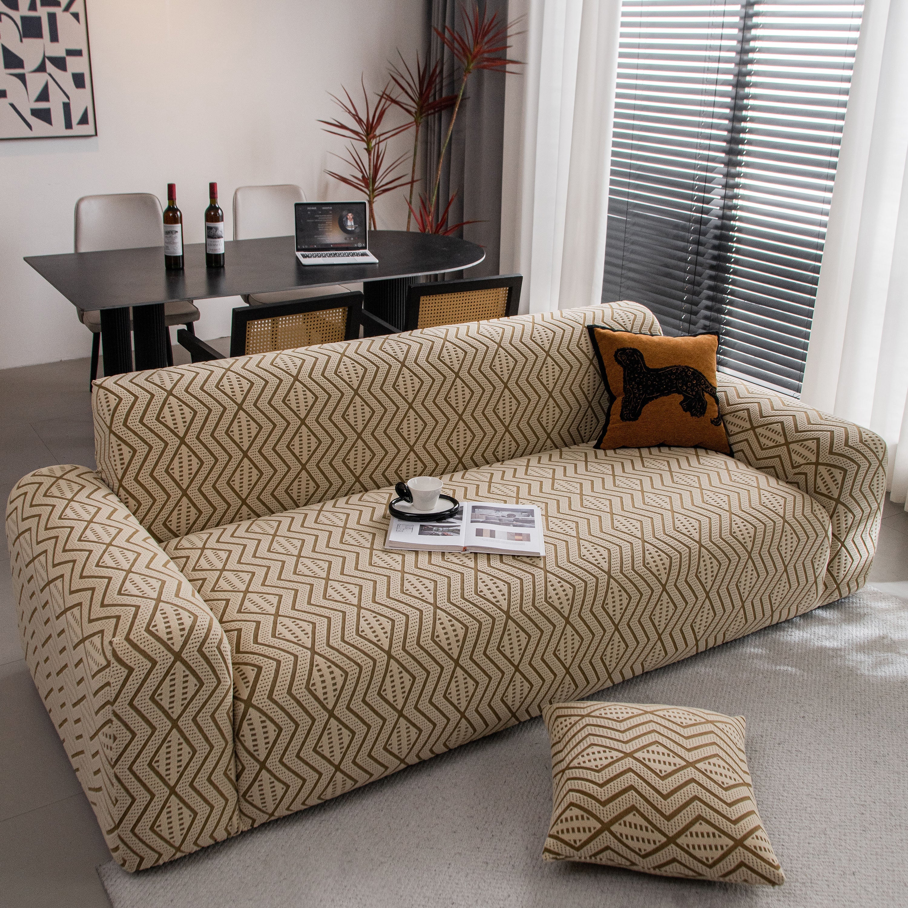 Modern Geometric Jacquard Sofa Slipcover, High Stretch 1-Piece Textured Couch Cover - Image 13
