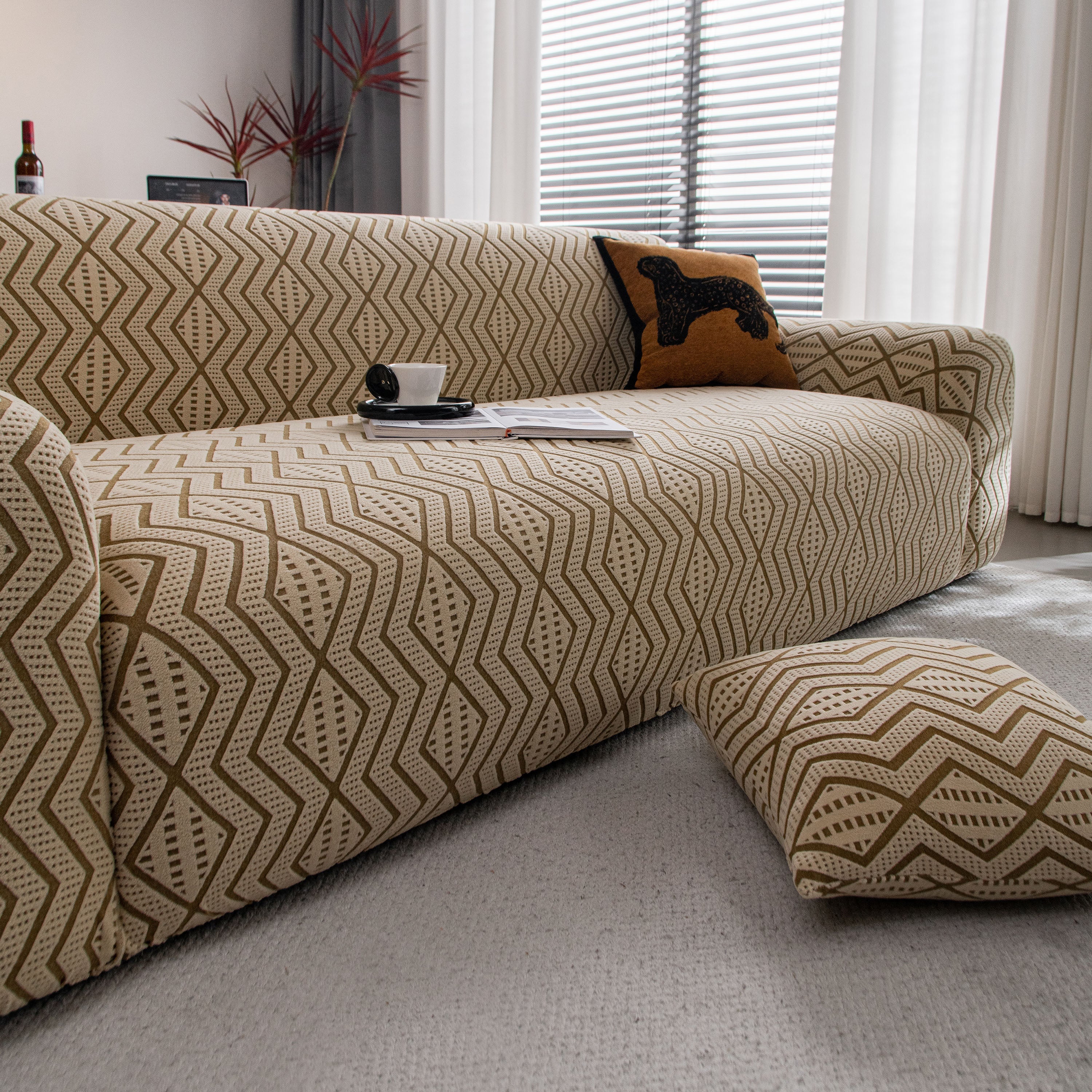 Modern Geometric Jacquard Sofa Slipcover, High Stretch 1-Piece Textured Couch Cover - Image 15