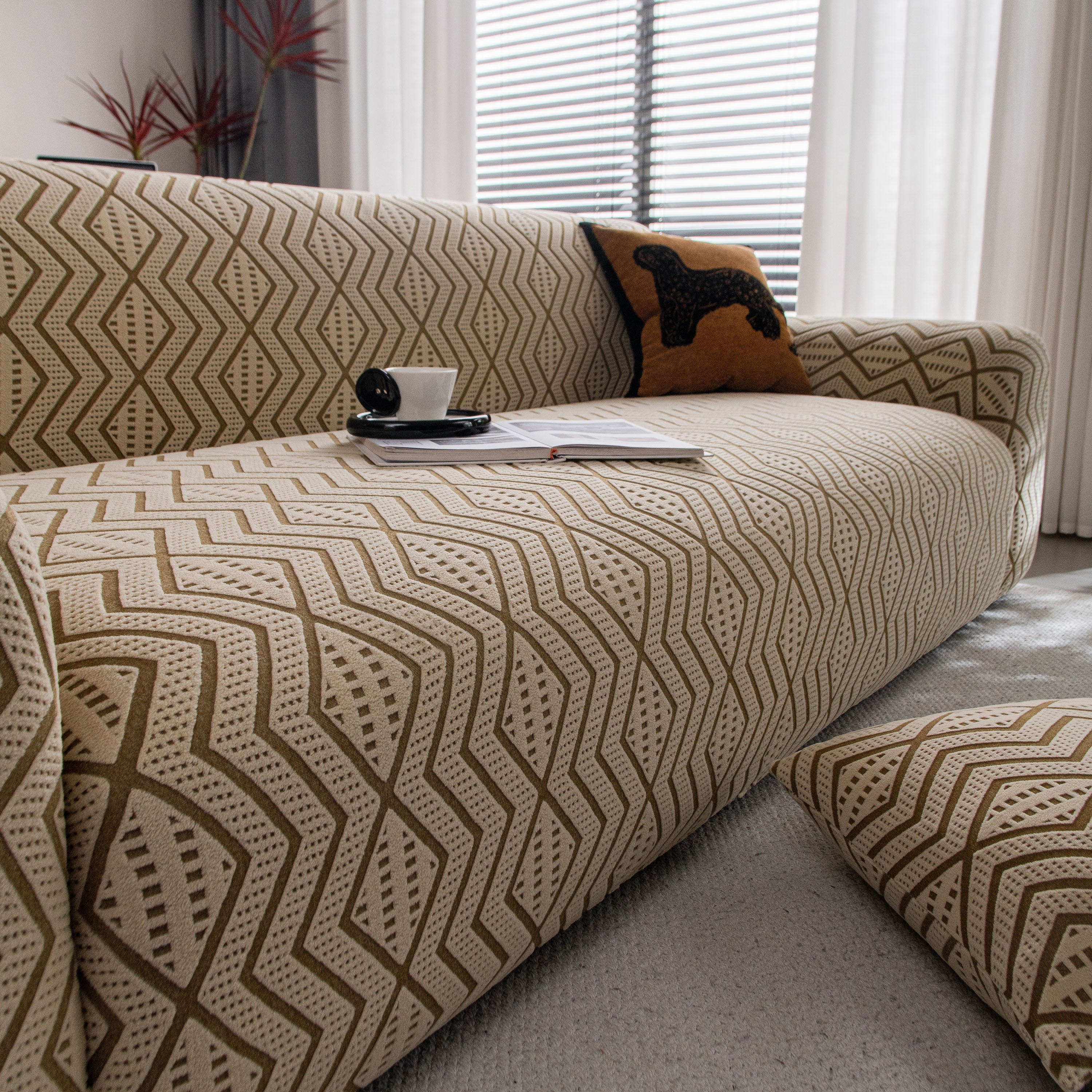 Modern Geometric Jacquard Sofa Slipcover, High Stretch 1-Piece Textured Couch Cover - Image 16