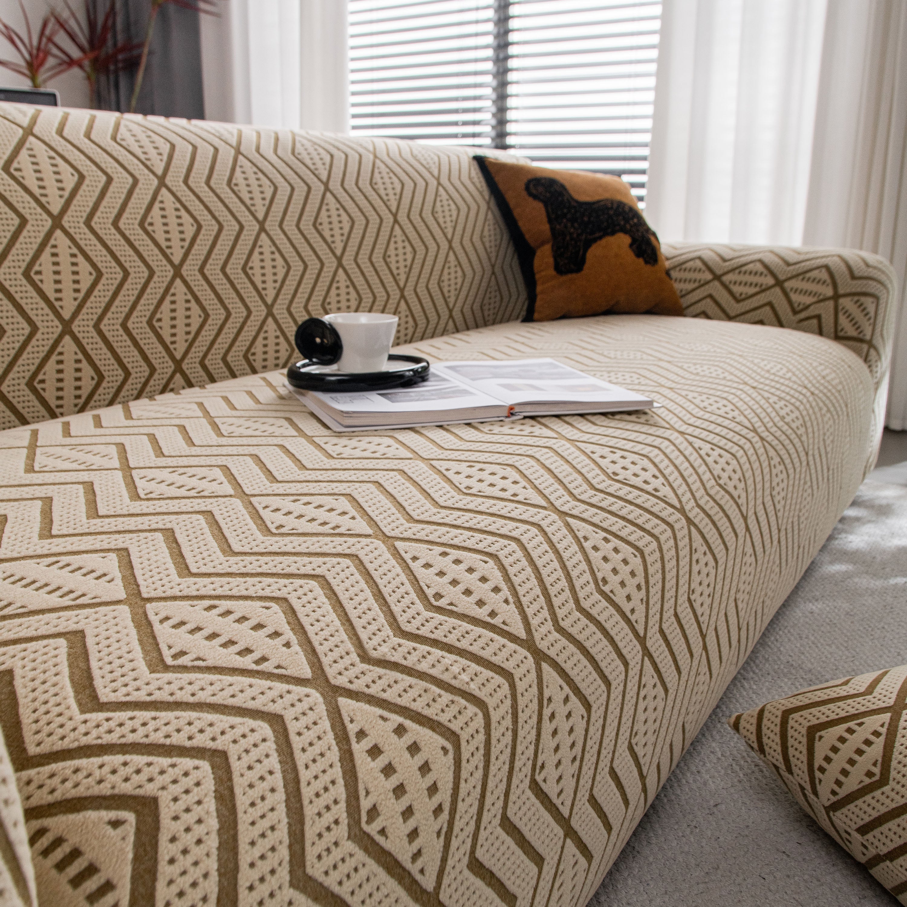 Modern Geometric Jacquard Sofa Slipcover, High Stretch 1-Piece Textured Couch Cover - Image 17