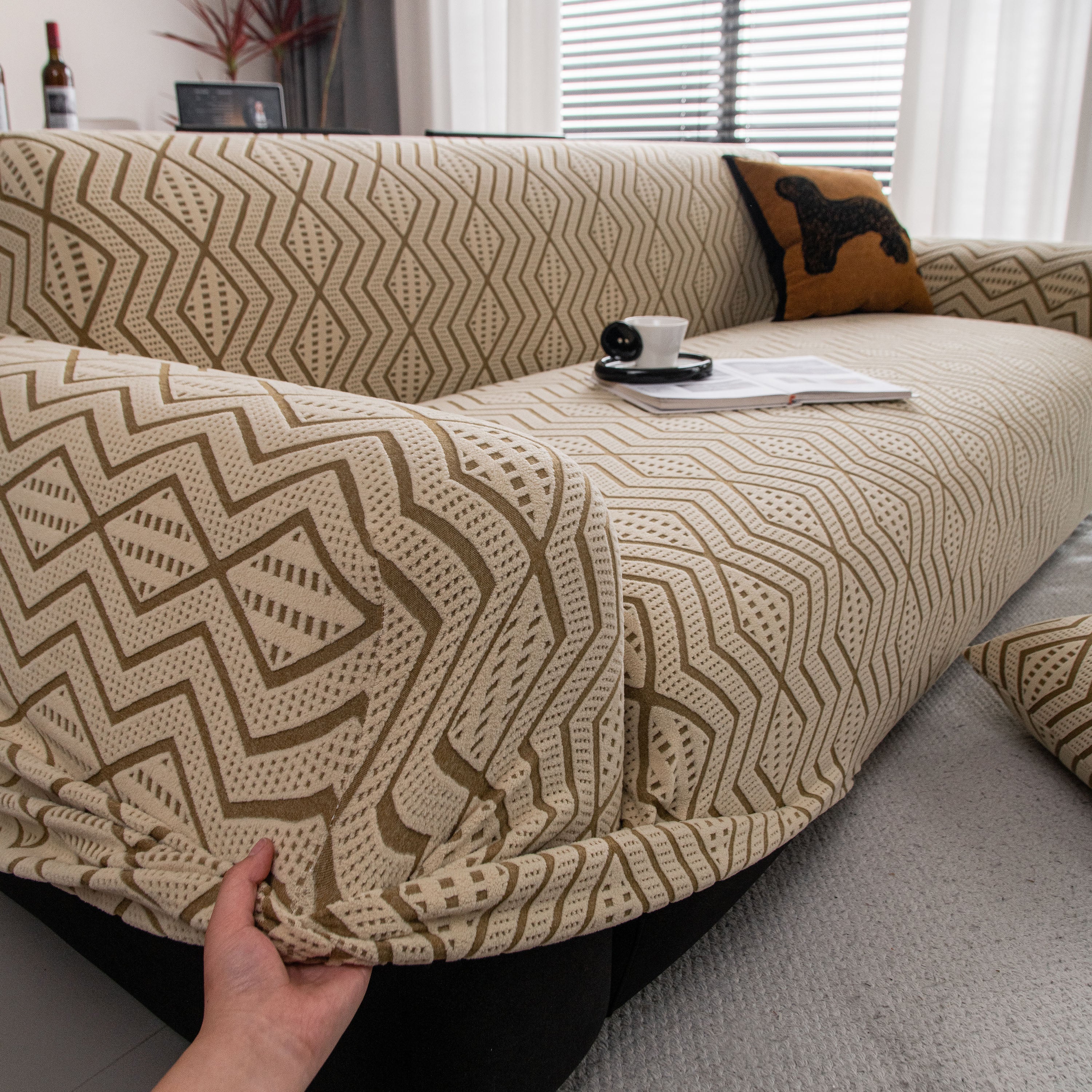 Modern Geometric Jacquard Sofa Slipcover, High Stretch 1-Piece Textured Couch Cover - Image 18