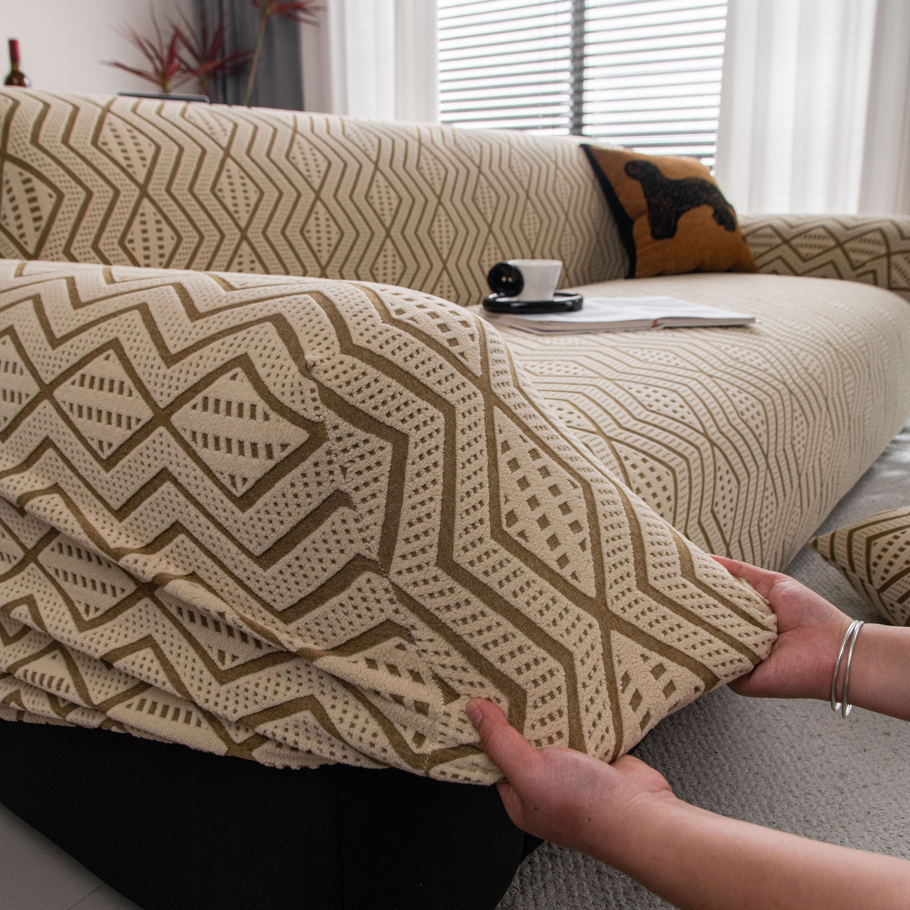 Modern Geometric Jacquard Sofa Slipcover, High Stretch 1-Piece Textured Couch Cover - Image 19