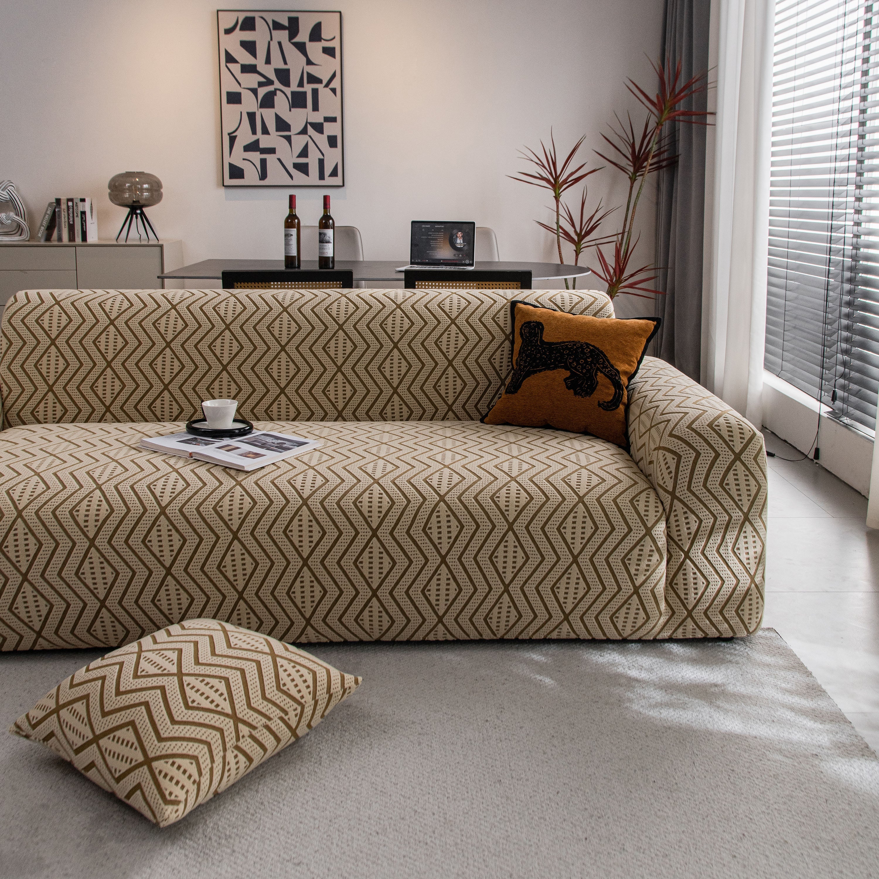 Modern Geometric Jacquard Sofa Slipcover, High Stretch 1-Piece Textured Couch Cover - Image 22
