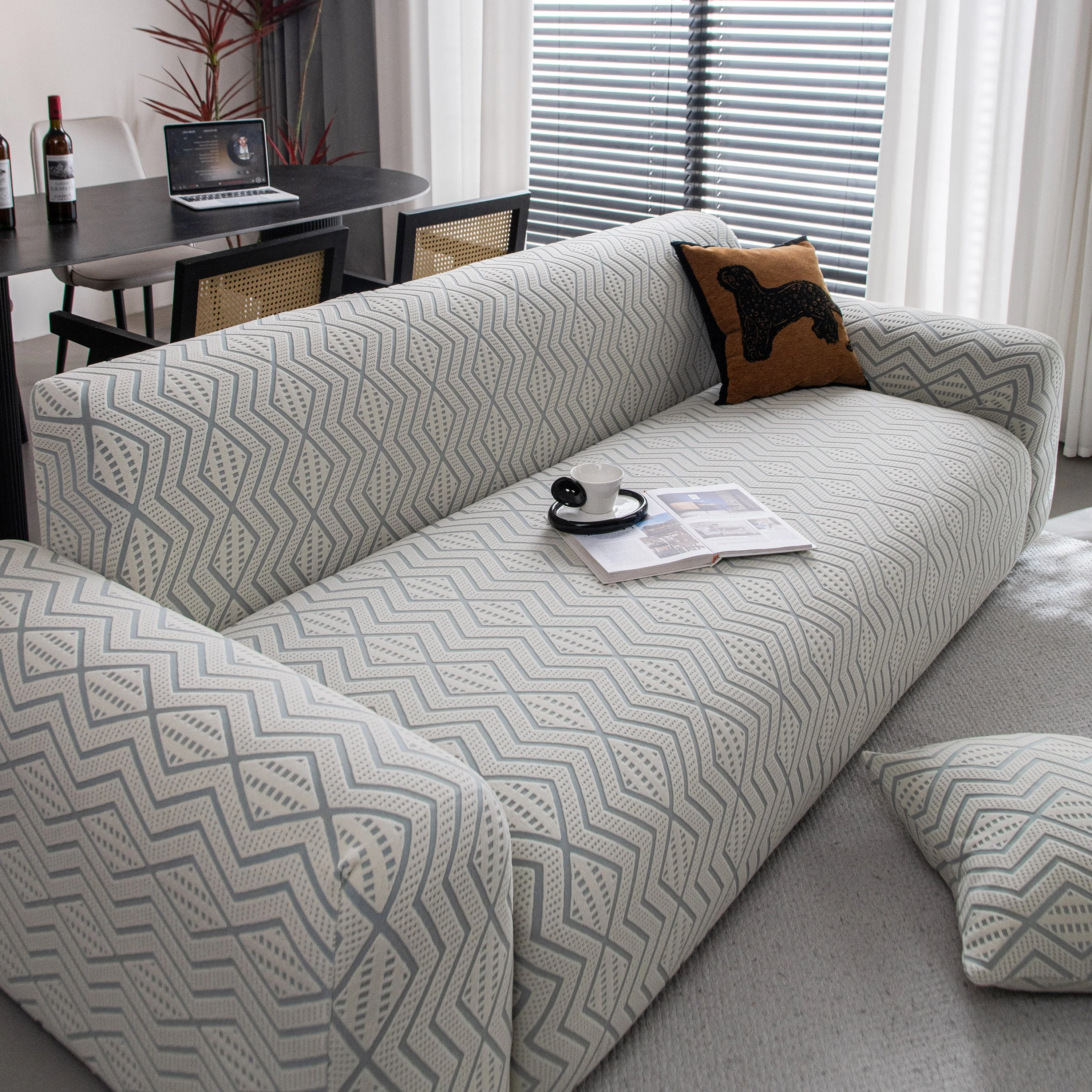 Modern Geometric Jacquard Sofa Slipcover, High Stretch 1-Piece Textured Couch Cover - Image 23