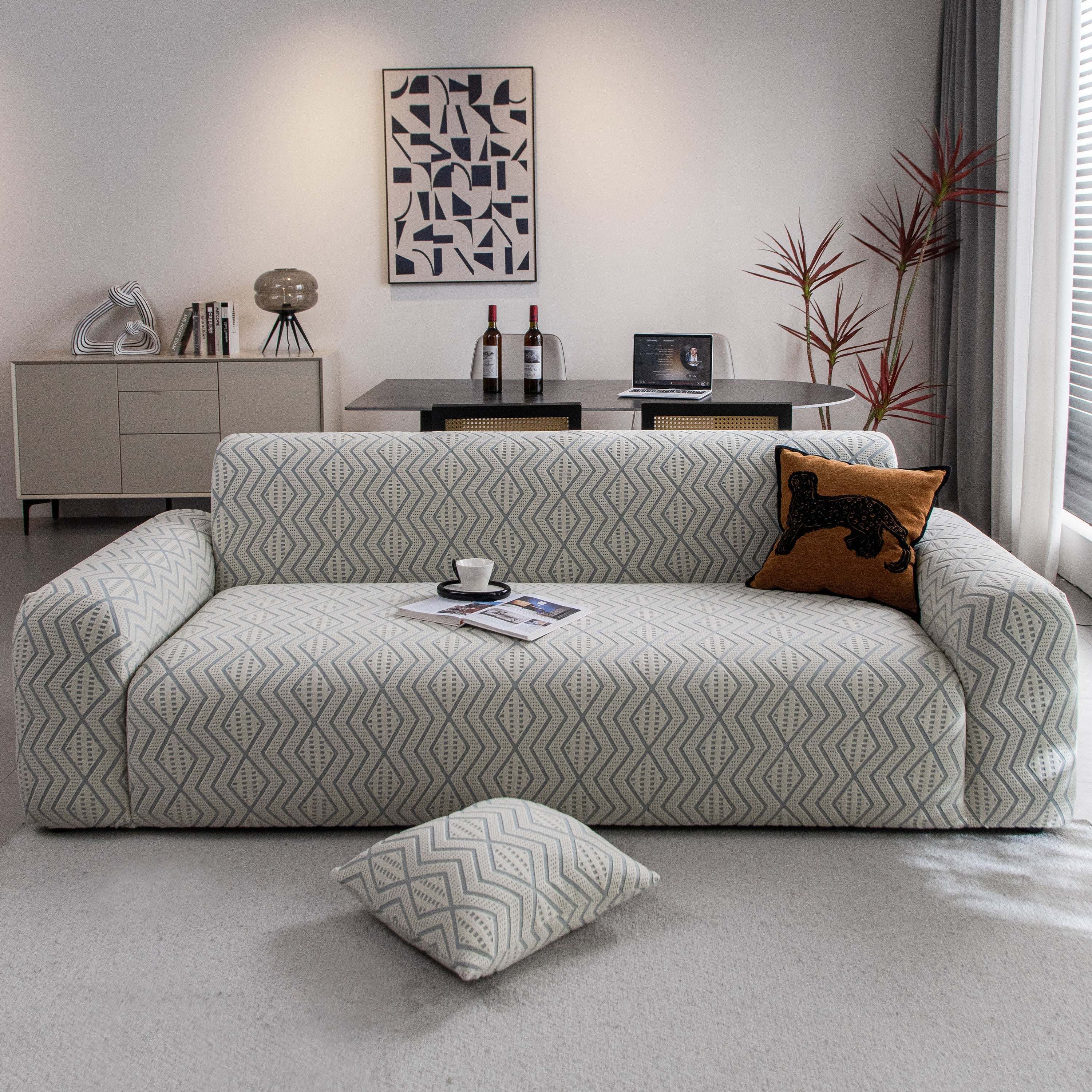 Modern Geometric Jacquard Sofa Slipcover, High Stretch 1-Piece Textured Couch Cover - Image 24