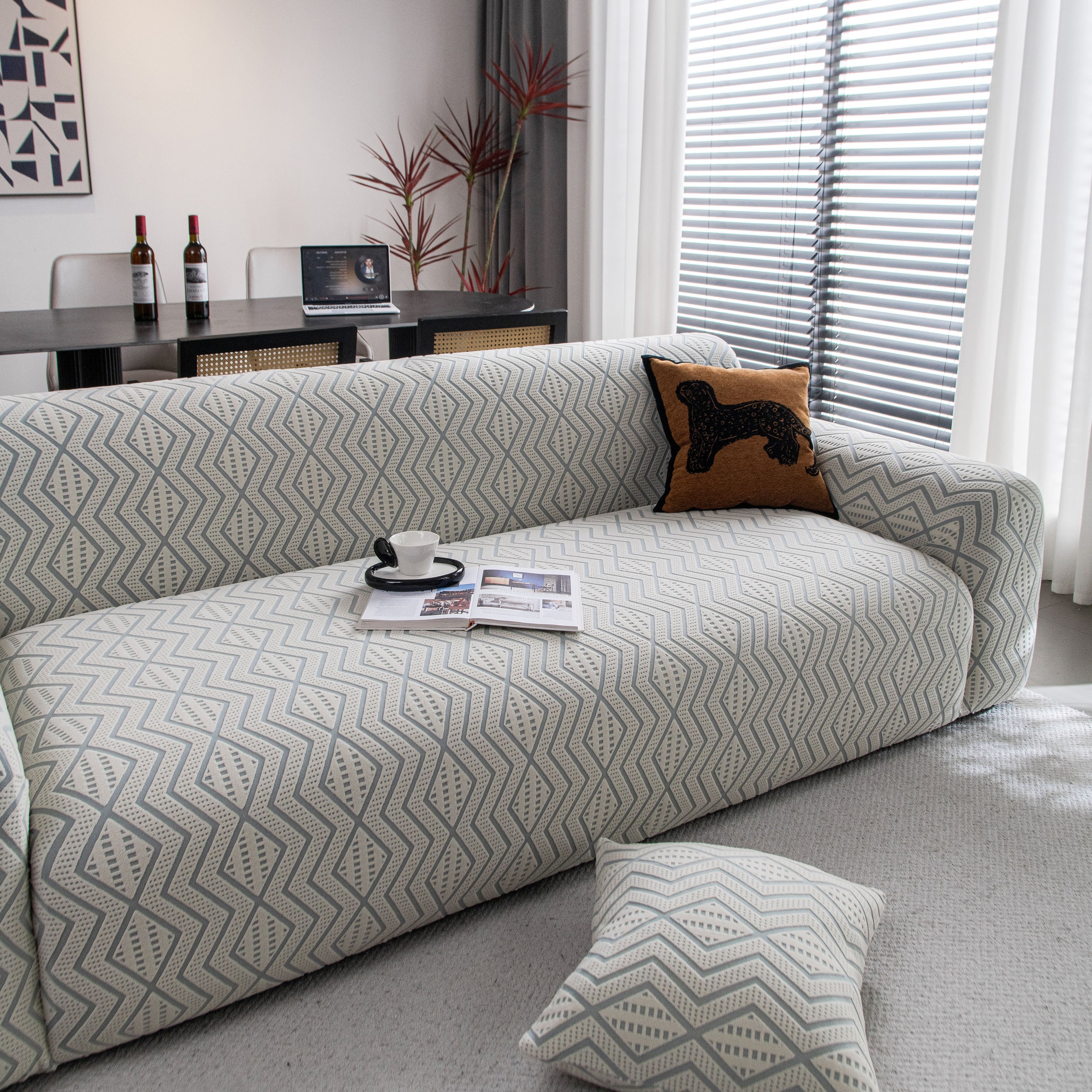 Modern Geometric Jacquard Sofa Slipcover, High Stretch 1-Piece Textured Couch Cover - Image 25