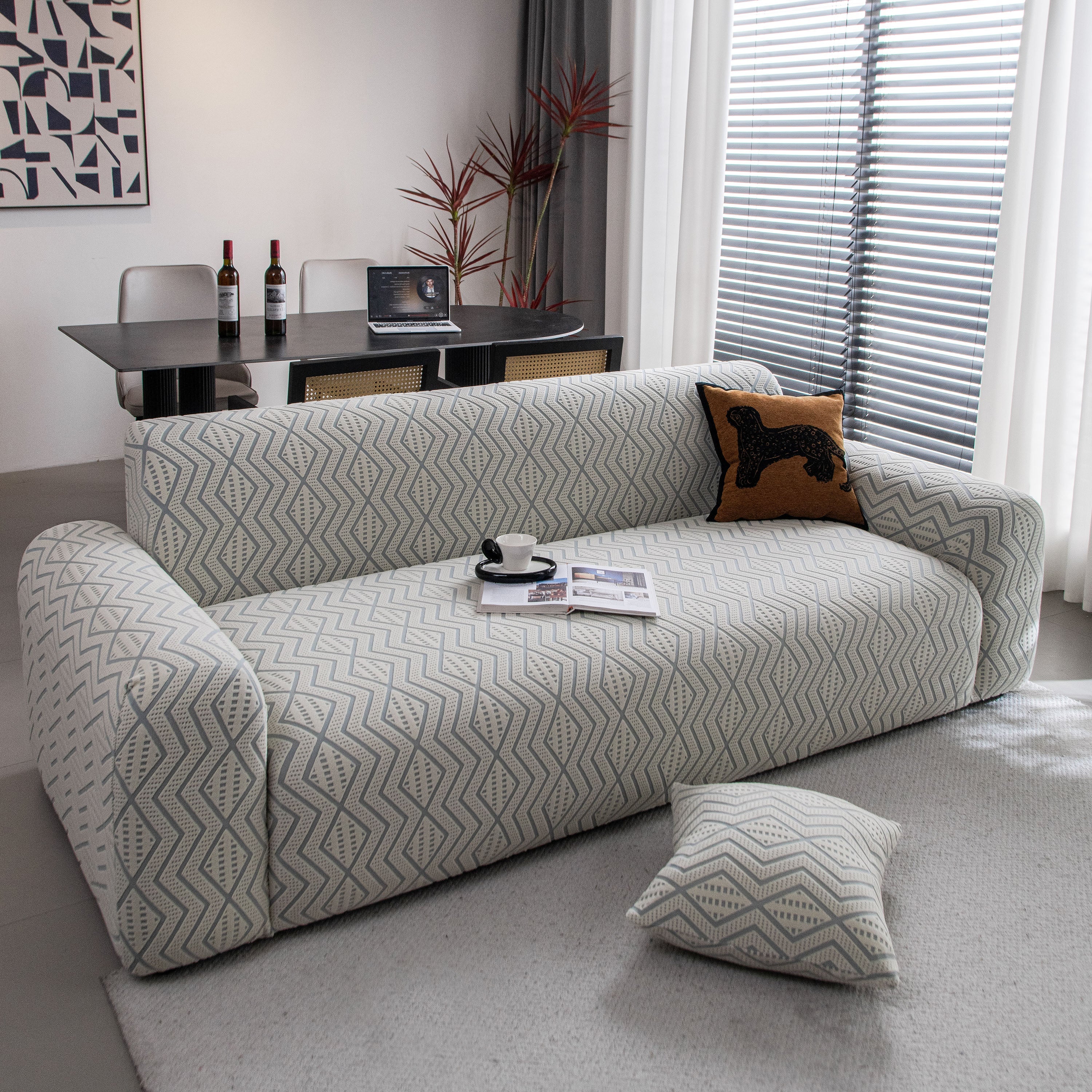 Modern Geometric Jacquard Sofa Slipcover, High Stretch 1-Piece Textured Couch Cover - Image 26