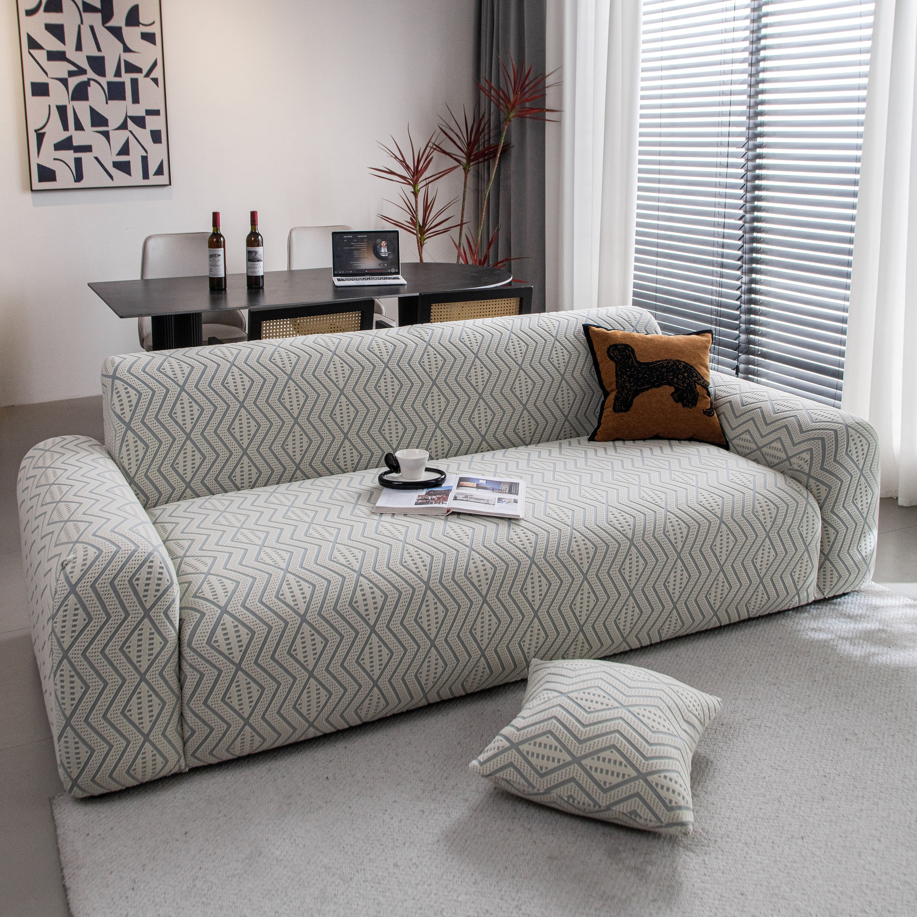 Modern Geometric Jacquard Sofa Slipcover, High Stretch 1-Piece Textured Couch Cover - Image 27