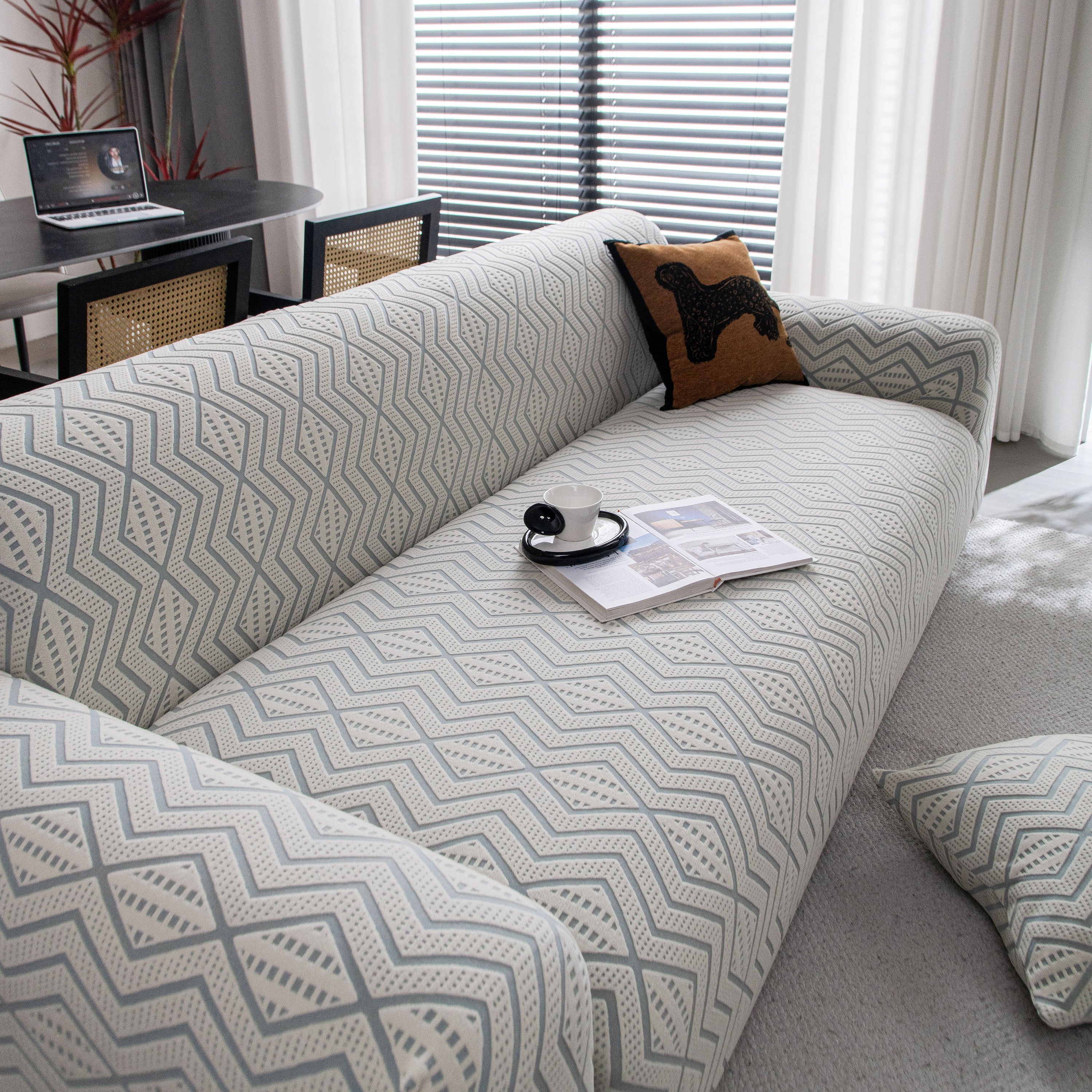 Modern Geometric Jacquard Sofa Slipcover, High Stretch 1-Piece Textured Couch Cover - Image 28
