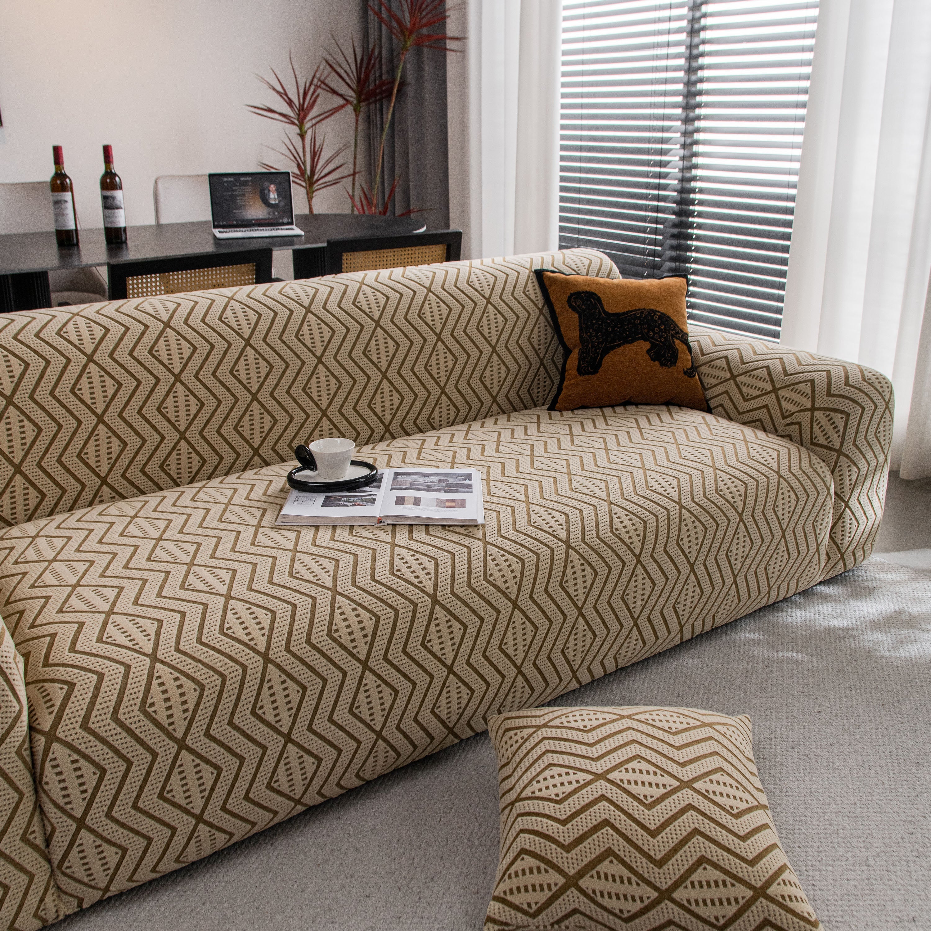 Modern Geometric Jacquard Sofa Slipcover, High Stretch 1-Piece Textured Couch Cover - Image 3