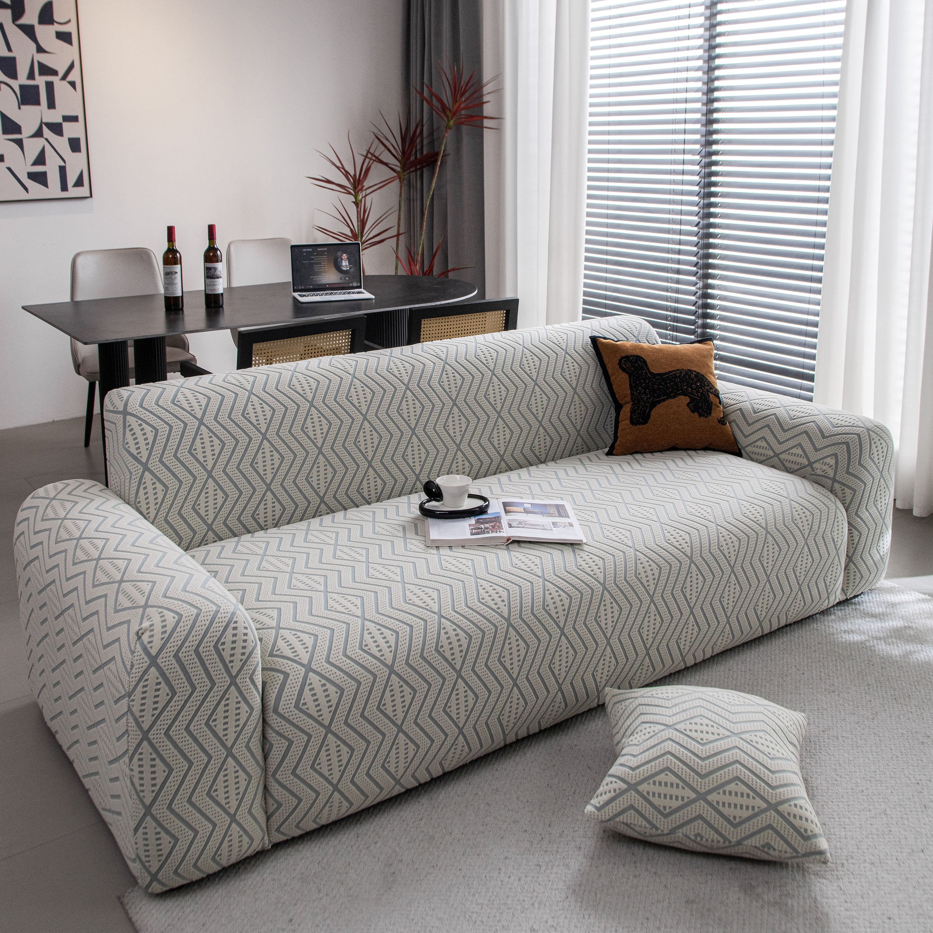 Modern Geometric Jacquard Sofa Slipcover, High Stretch 1-Piece Textured Couch Cover - Image 35
