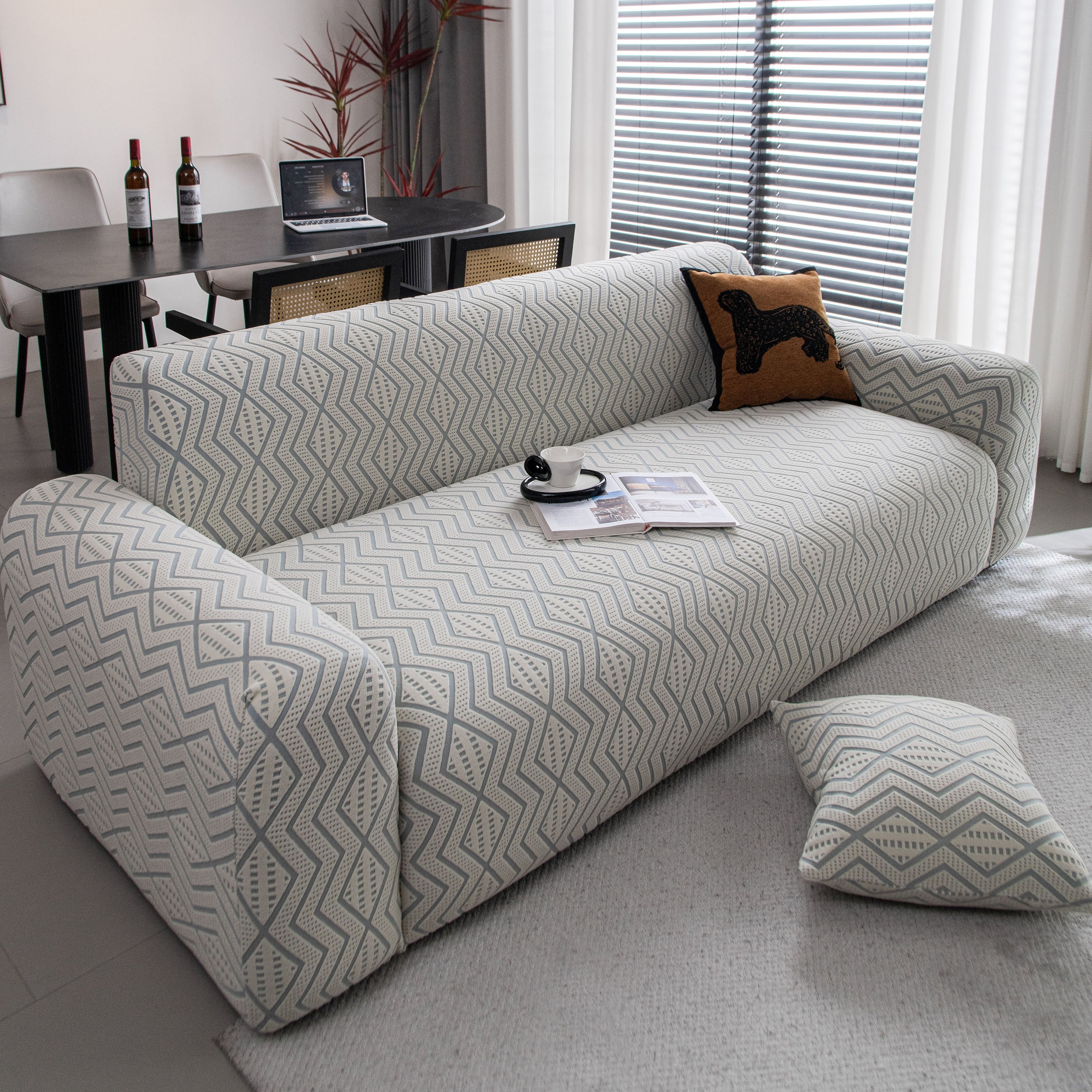 Modern Geometric Jacquard Sofa Slipcover, High Stretch 1-Piece Textured Couch Cover - Image 36