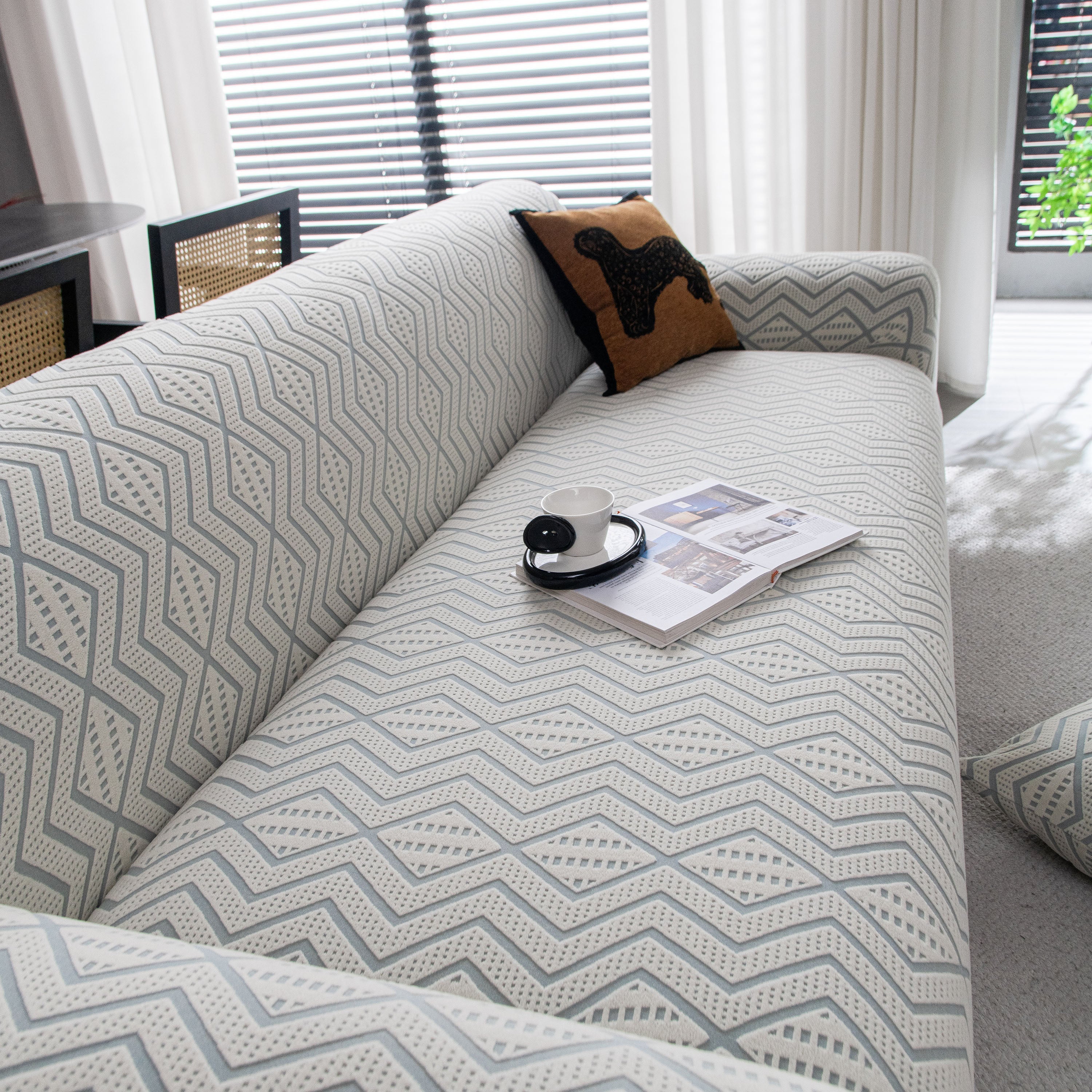 Modern Geometric Jacquard Sofa Slipcover, High Stretch 1-Piece Textured Couch Cover - Image 37
