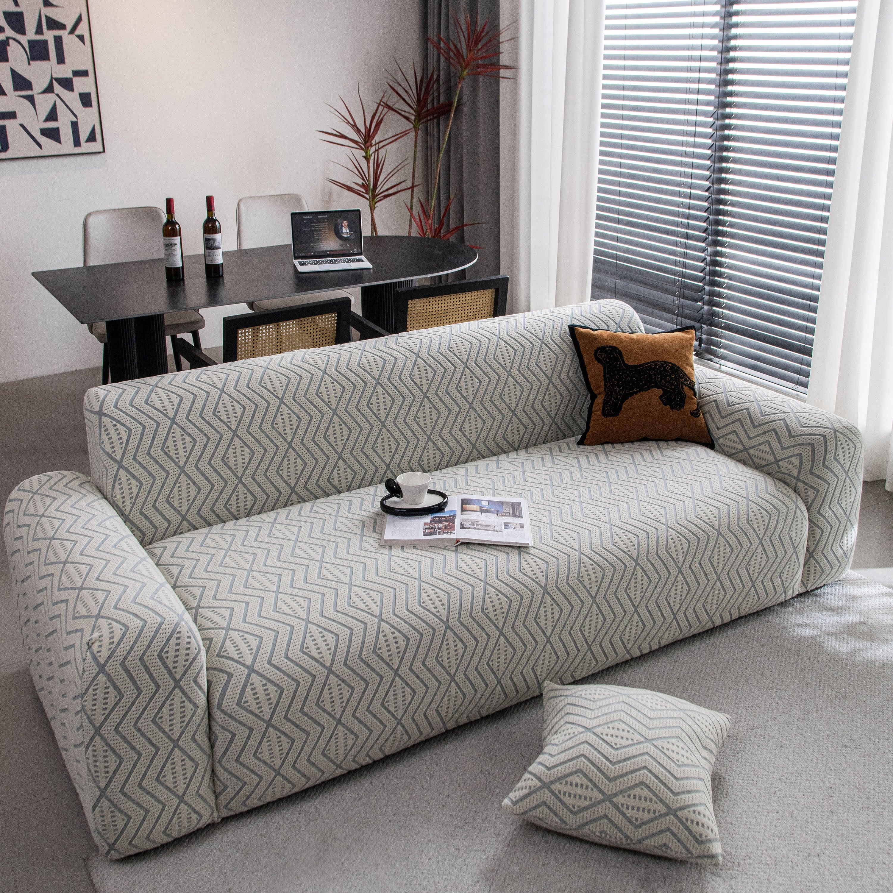 Modern Geometric Jacquard Sofa Slipcover, High Stretch 1-Piece Textured Couch Cover - Image 38
