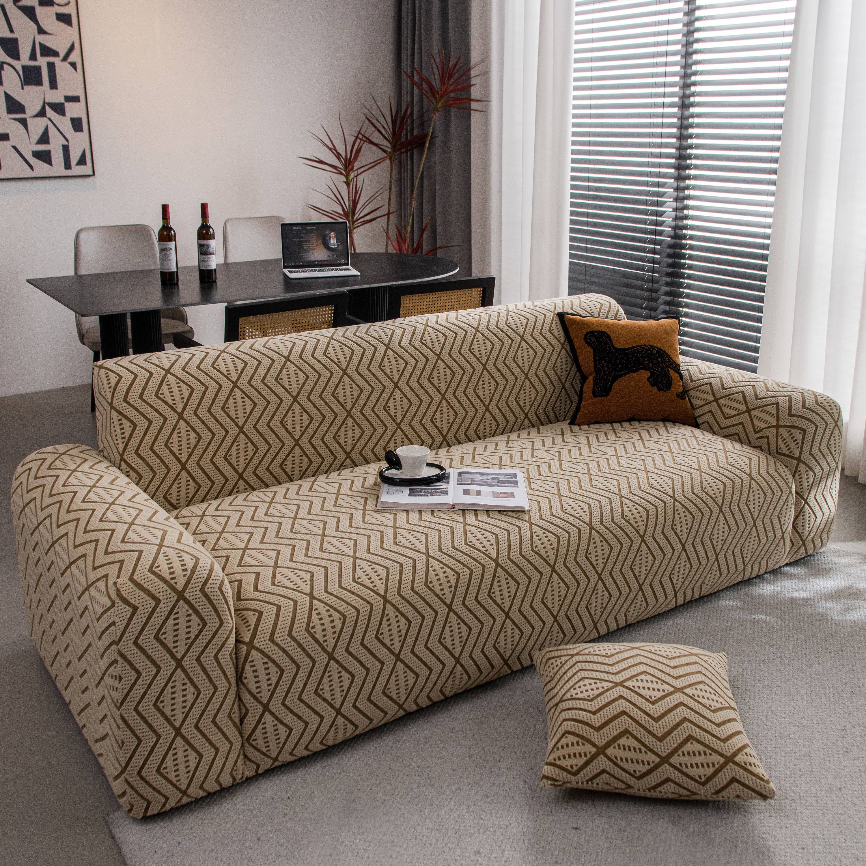 Modern Geometric Jacquard Sofa Slipcover, High Stretch 1-Piece Textured Couch Cover - Image 4