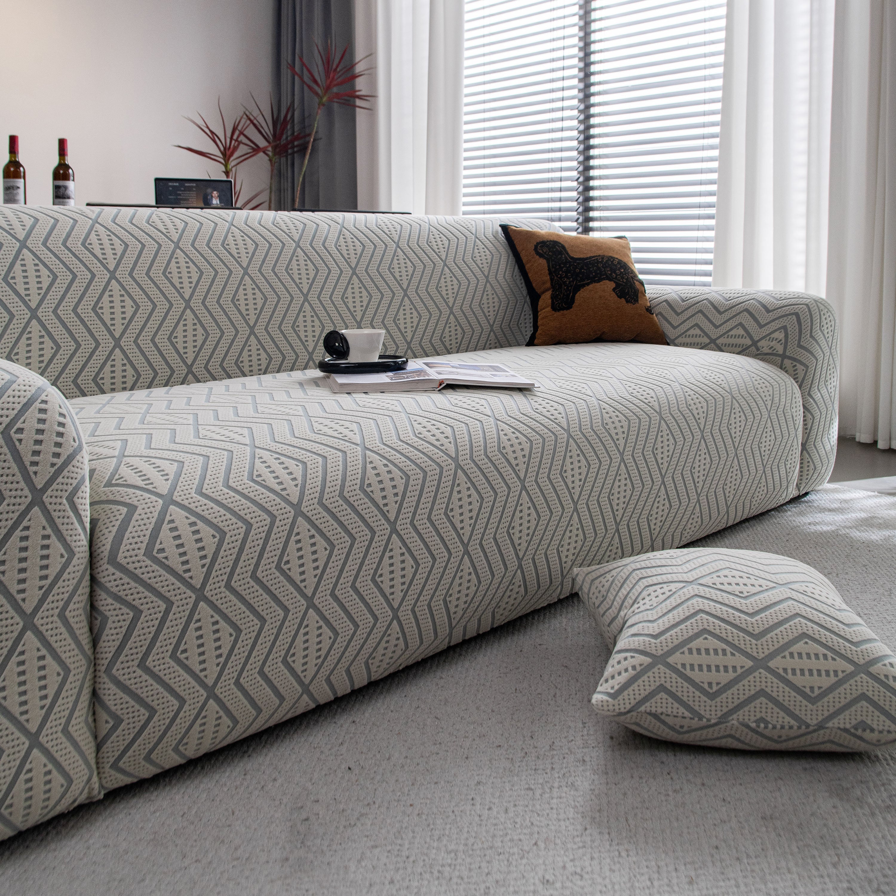 Modern Geometric Jacquard Sofa Slipcover, High Stretch 1-Piece Textured Couch Cover - Image 40