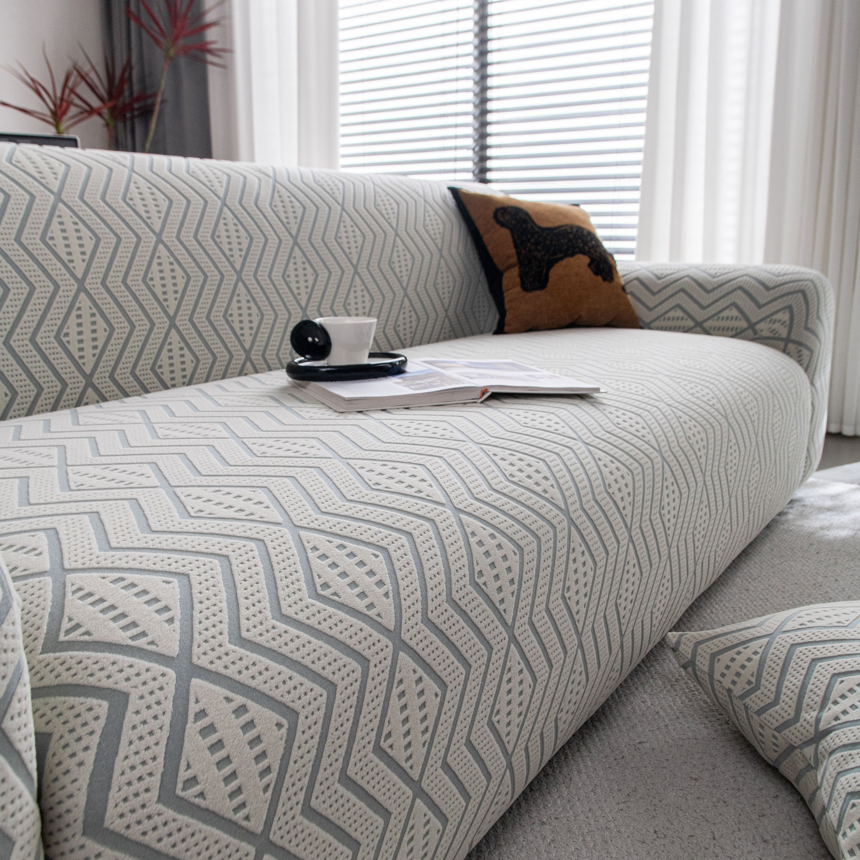 Modern Geometric Jacquard Sofa Slipcover, High Stretch 1-Piece Textured Couch Cover - Image 41
