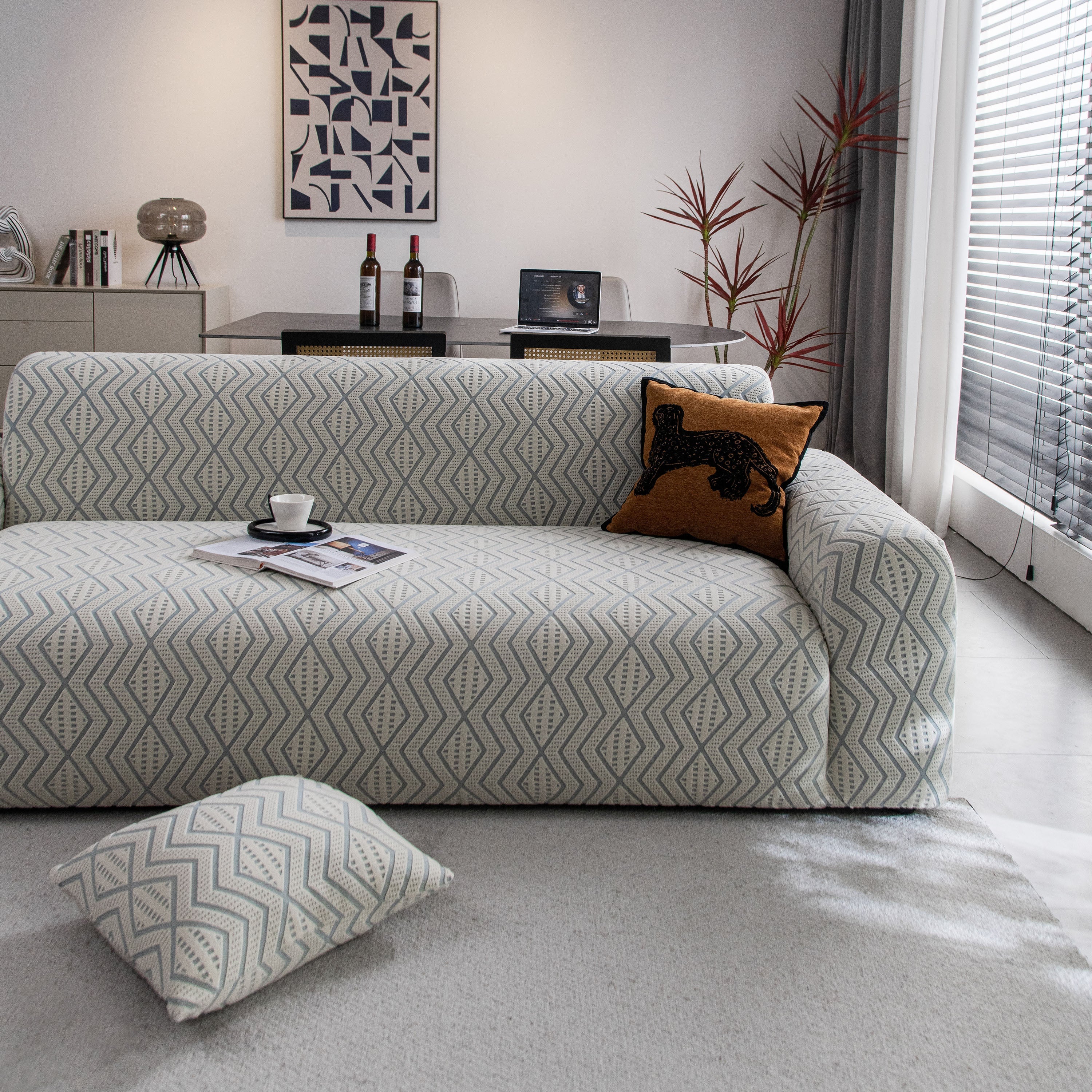 Modern Geometric Jacquard Sofa Slipcover, High Stretch 1-Piece Textured Couch Cover - Image 44