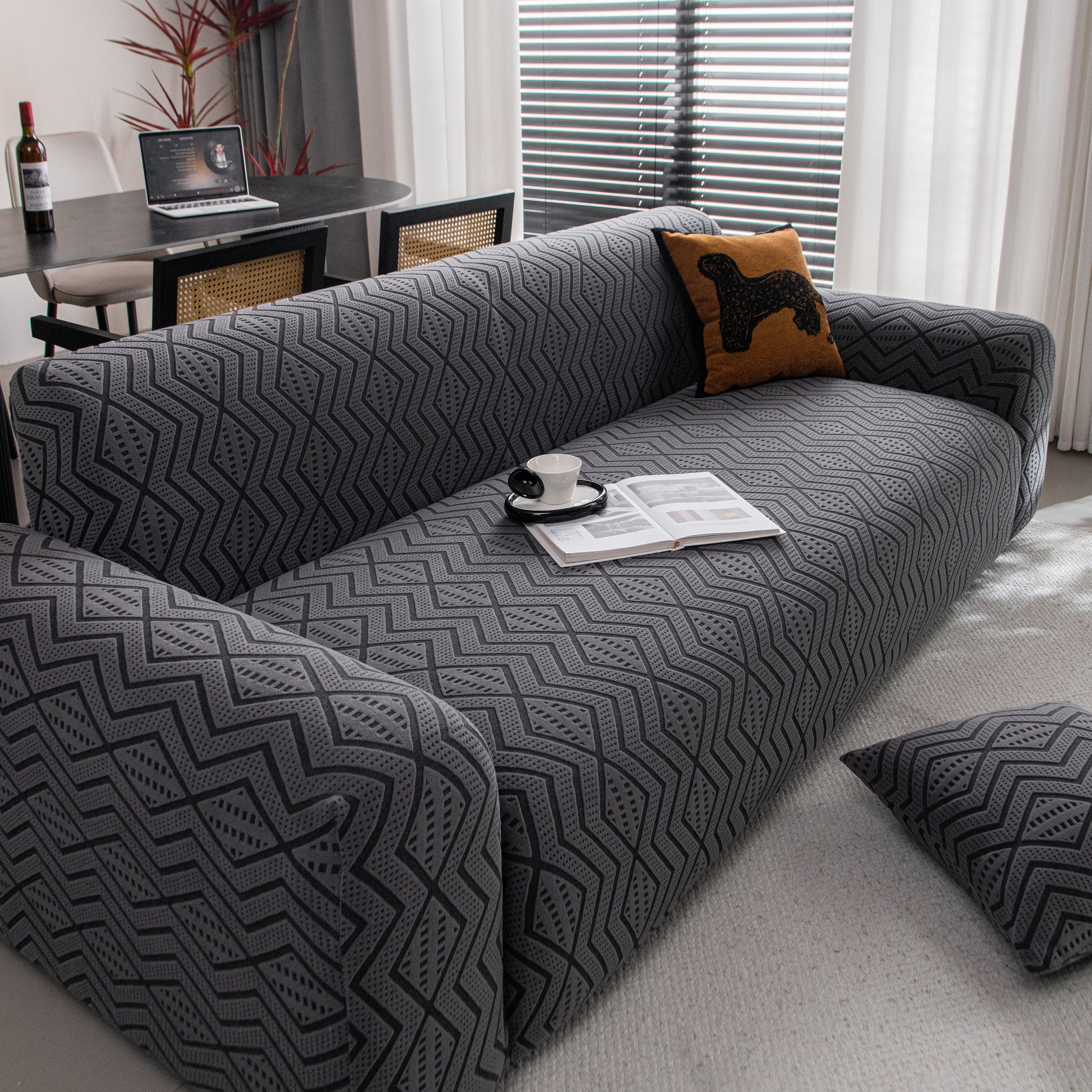 Modern Geometric Jacquard Sofa Slipcover, High Stretch 1-Piece Textured Couch Cover - Image 45