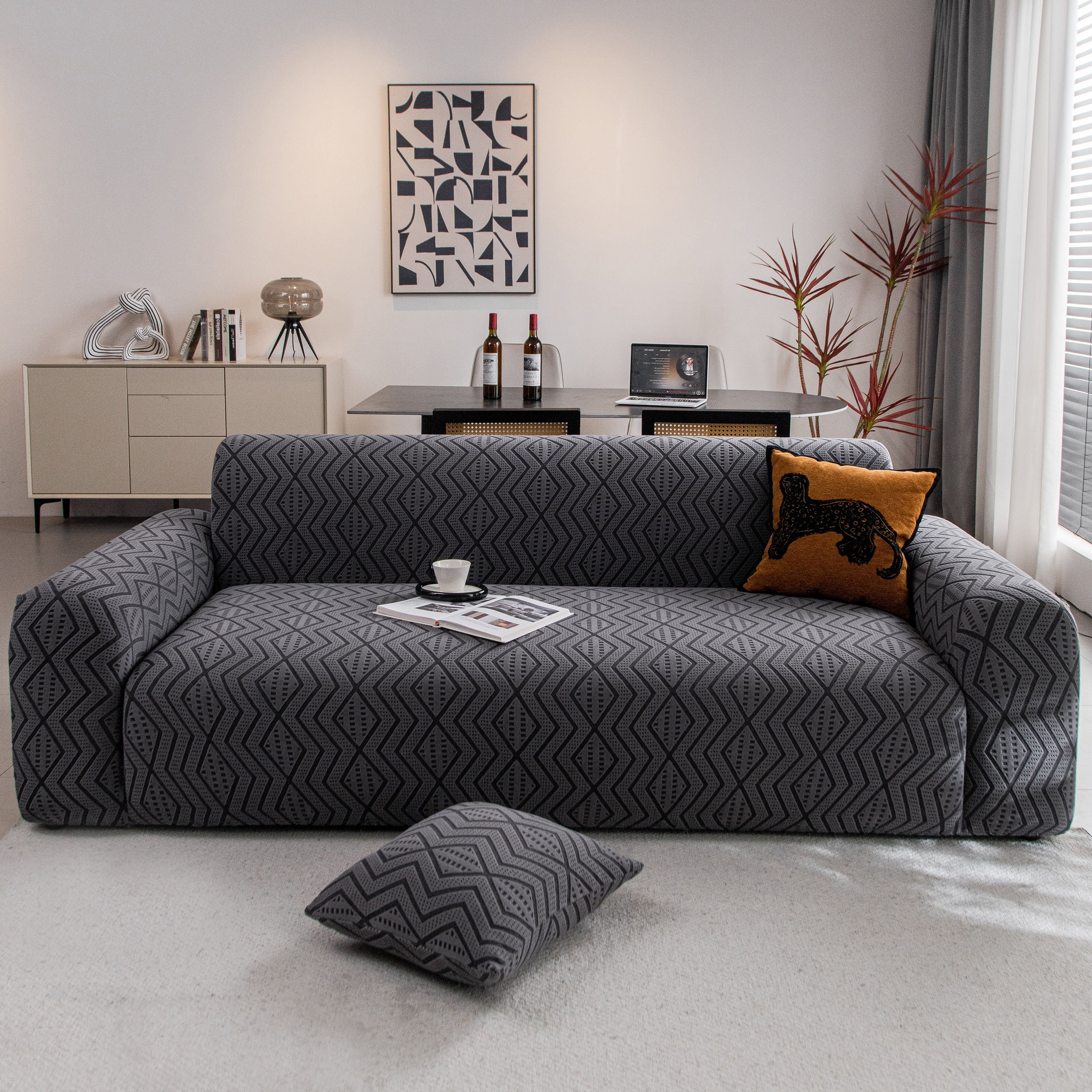 Modern Geometric Jacquard Sofa Slipcover, High Stretch 1-Piece Textured Couch Cover - Image 46