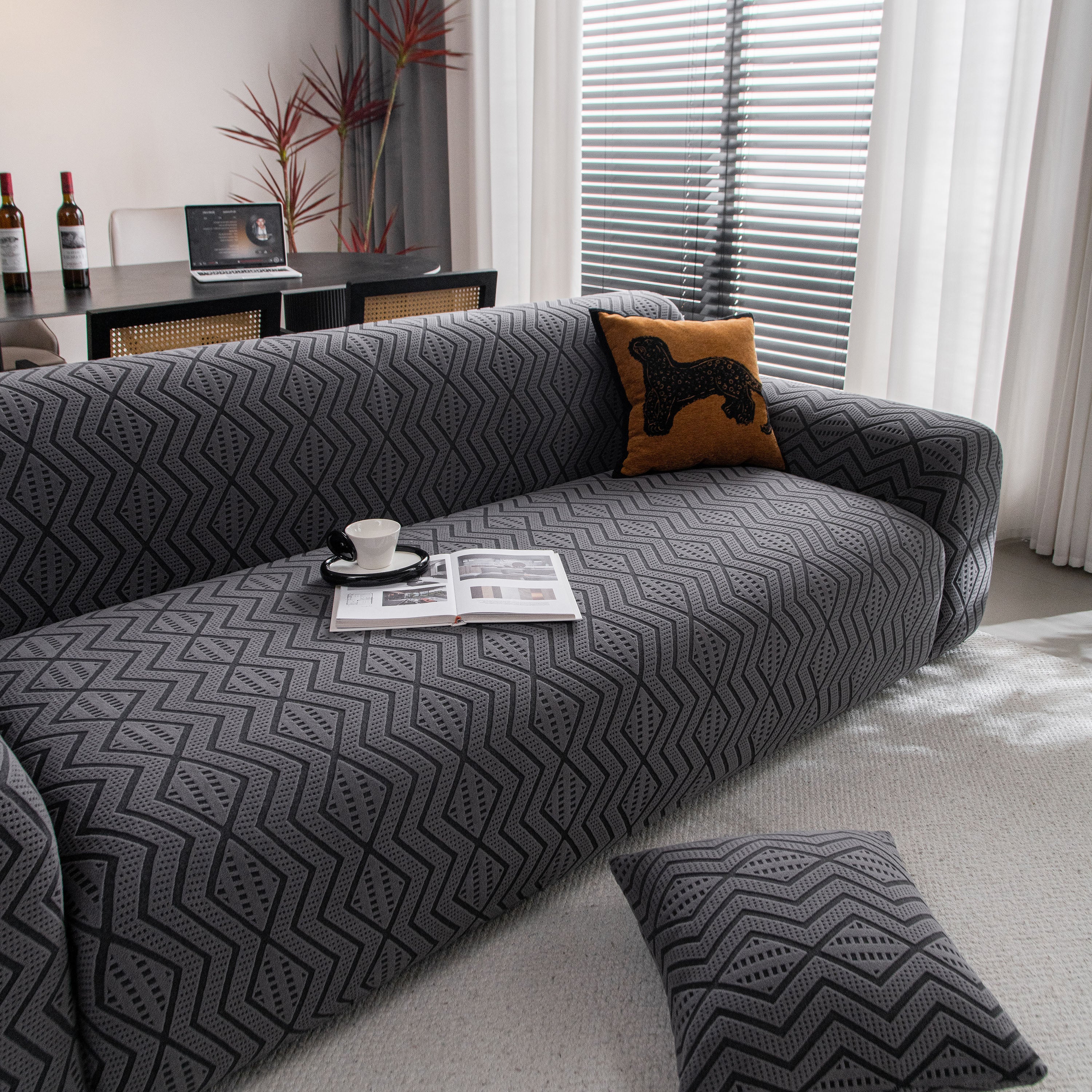 Modern Geometric Jacquard Sofa Slipcover, High Stretch 1-Piece Textured Couch Cover - Image 47
