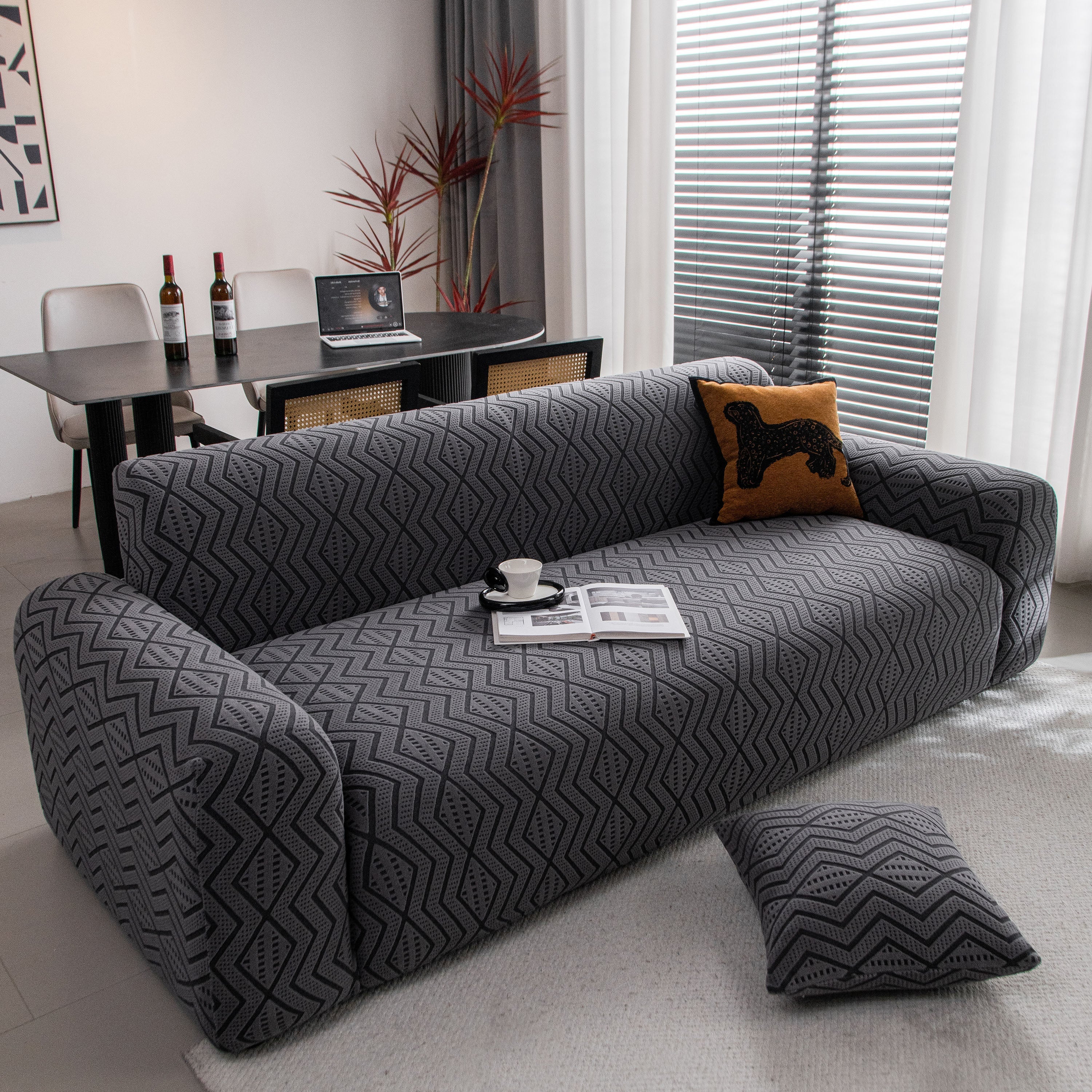 Modern Geometric Jacquard Sofa Slipcover, High Stretch 1-Piece Textured Couch Cover - Image 48