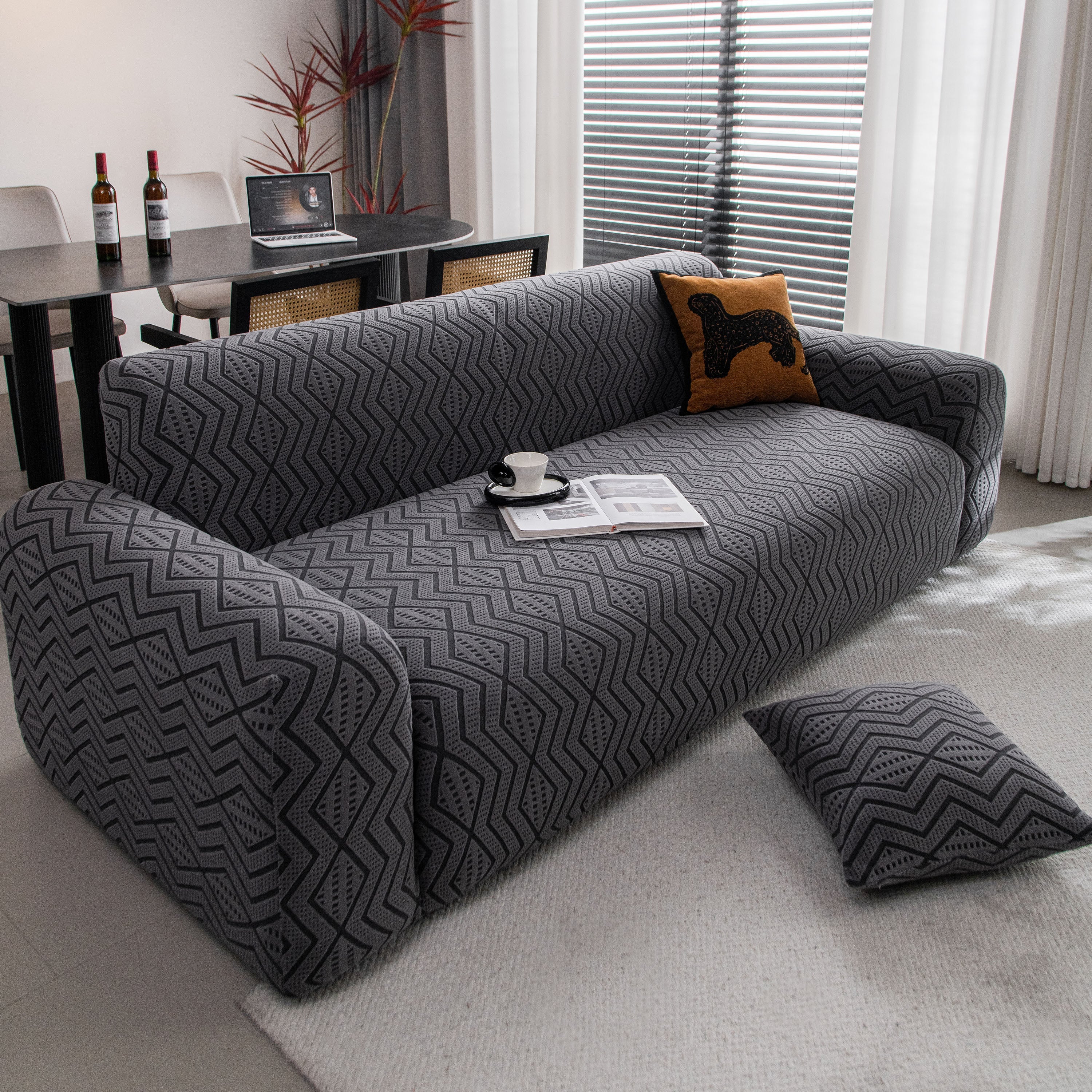 Modern Geometric Jacquard Sofa Slipcover, High Stretch 1-Piece Textured Couch Cover - Image 49