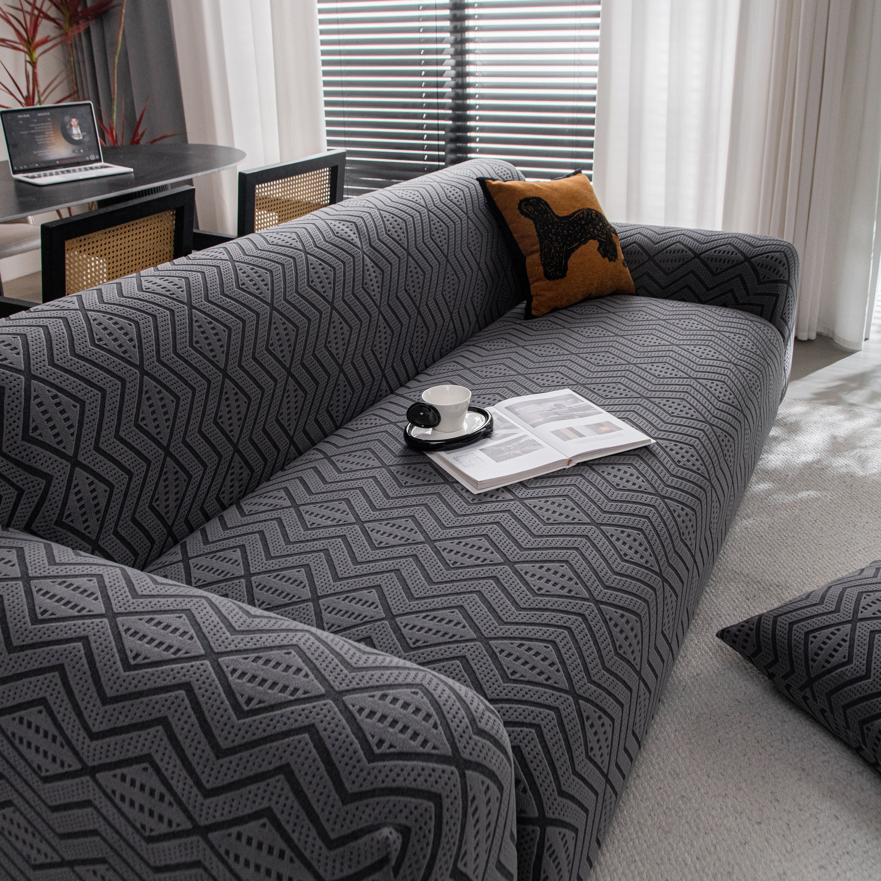 Modern Geometric Jacquard Sofa Slipcover, High Stretch 1-Piece Textured Couch Cover - Image 50