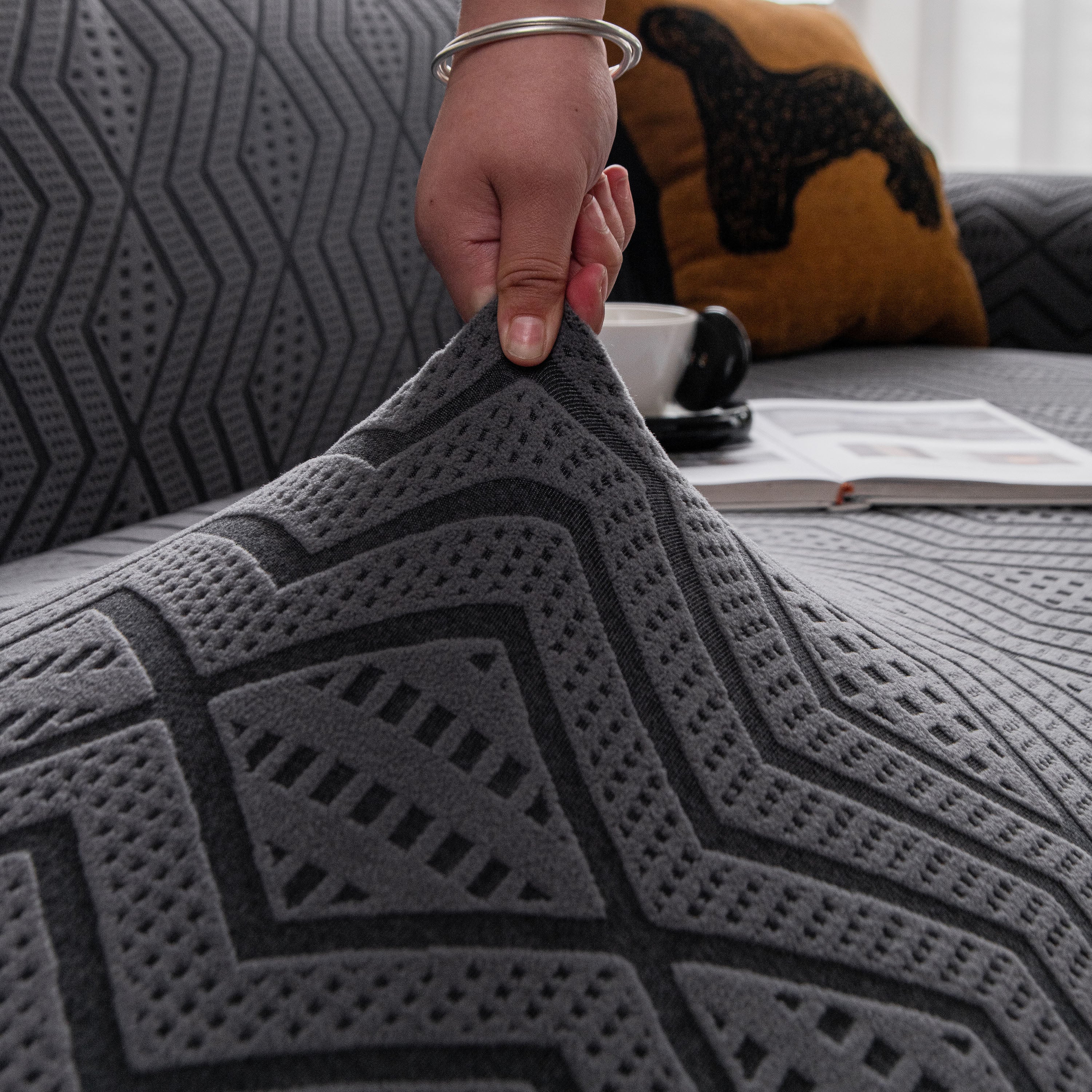 Modern Geometric Jacquard Sofa Slipcover, High Stretch 1-Piece Textured Couch Cover - Image 51