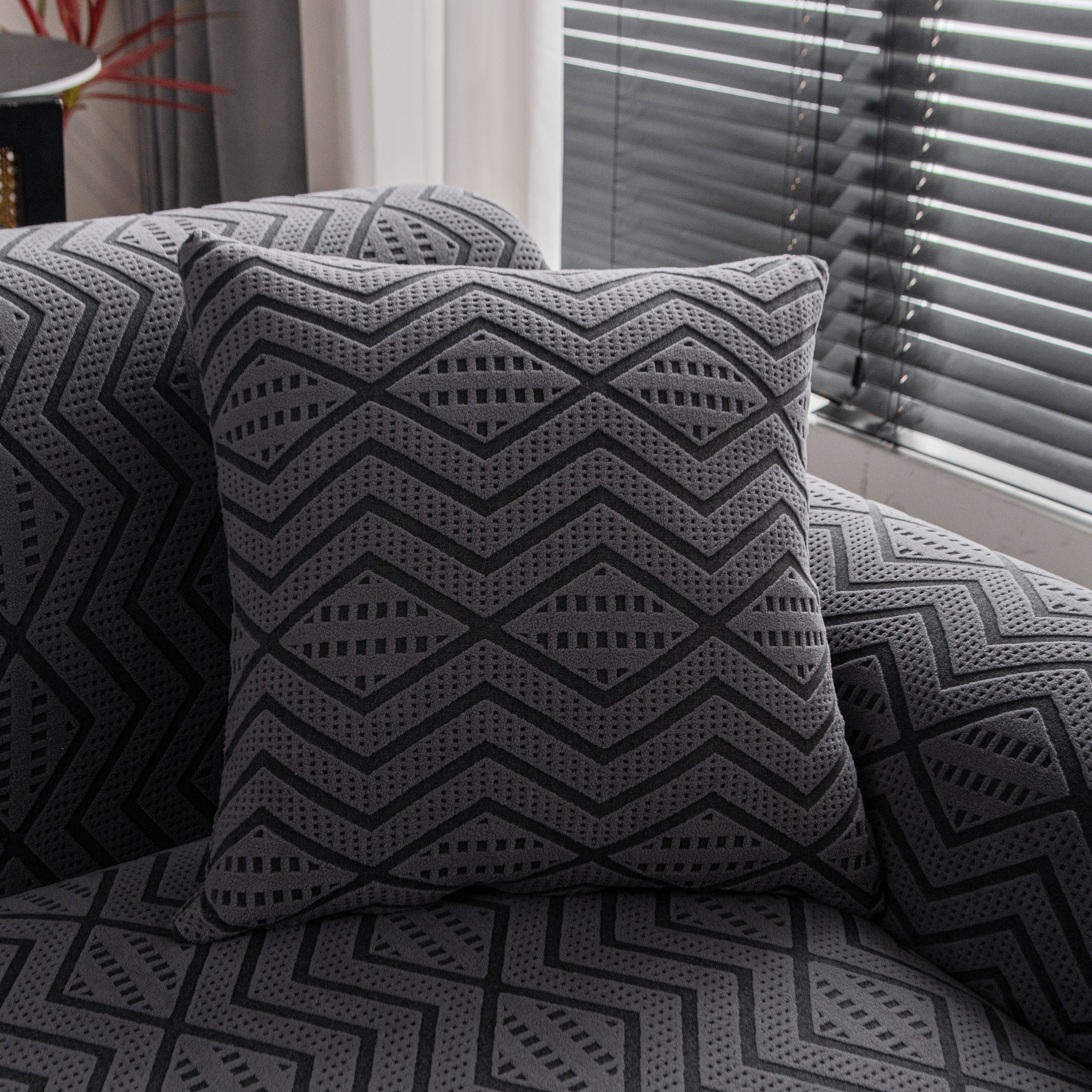 Modern Geometric Jacquard Sofa Slipcover, High Stretch 1-Piece Textured Couch Cover - Image 52