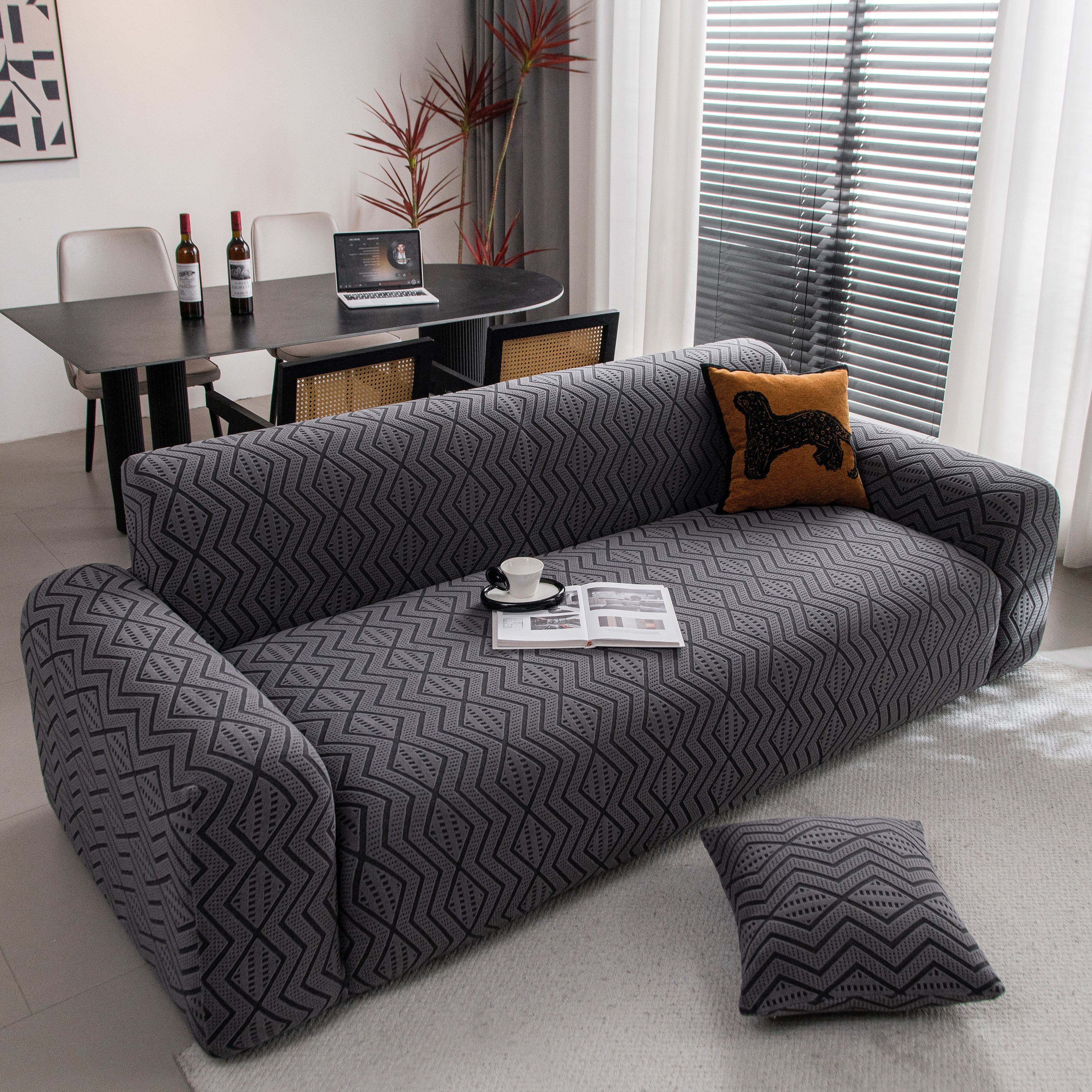 Modern Geometric Jacquard Sofa Slipcover, High Stretch 1-Piece Textured Couch Cover - Image 56