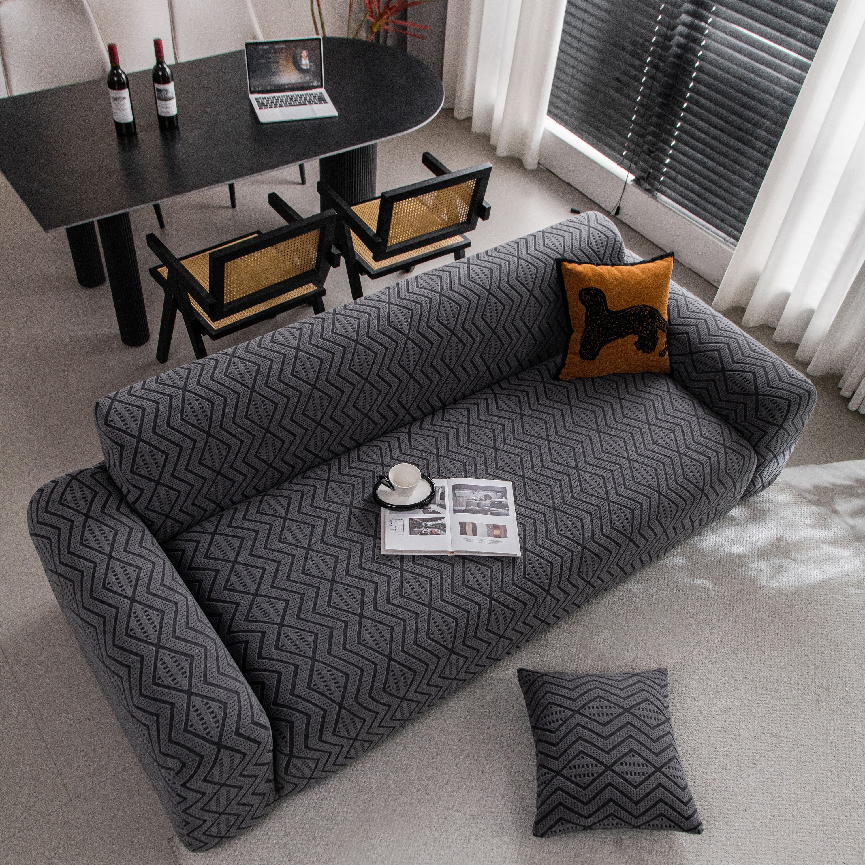 Modern Geometric Jacquard Sofa Slipcover, High Stretch 1-Piece Textured Couch Cover - Image 57